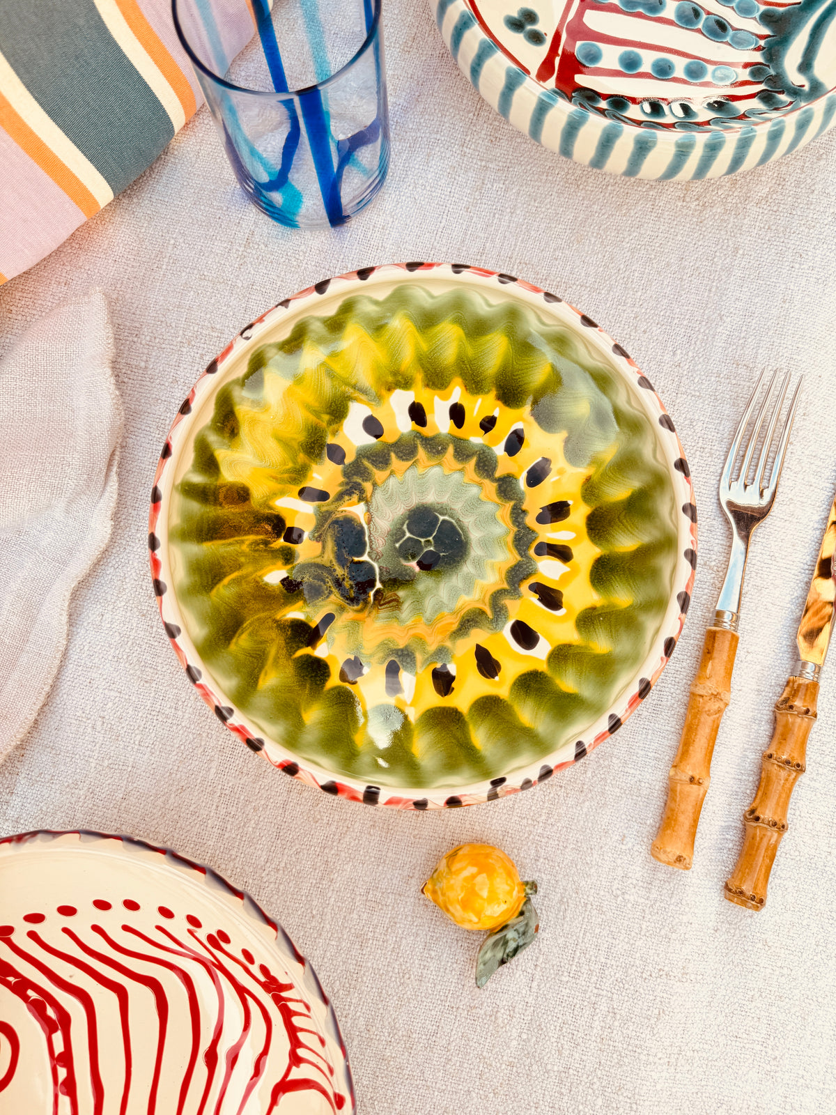 Handmade Ceramic Bowl 21 cm “Bordo Tornito” - Unique Piece from Italy