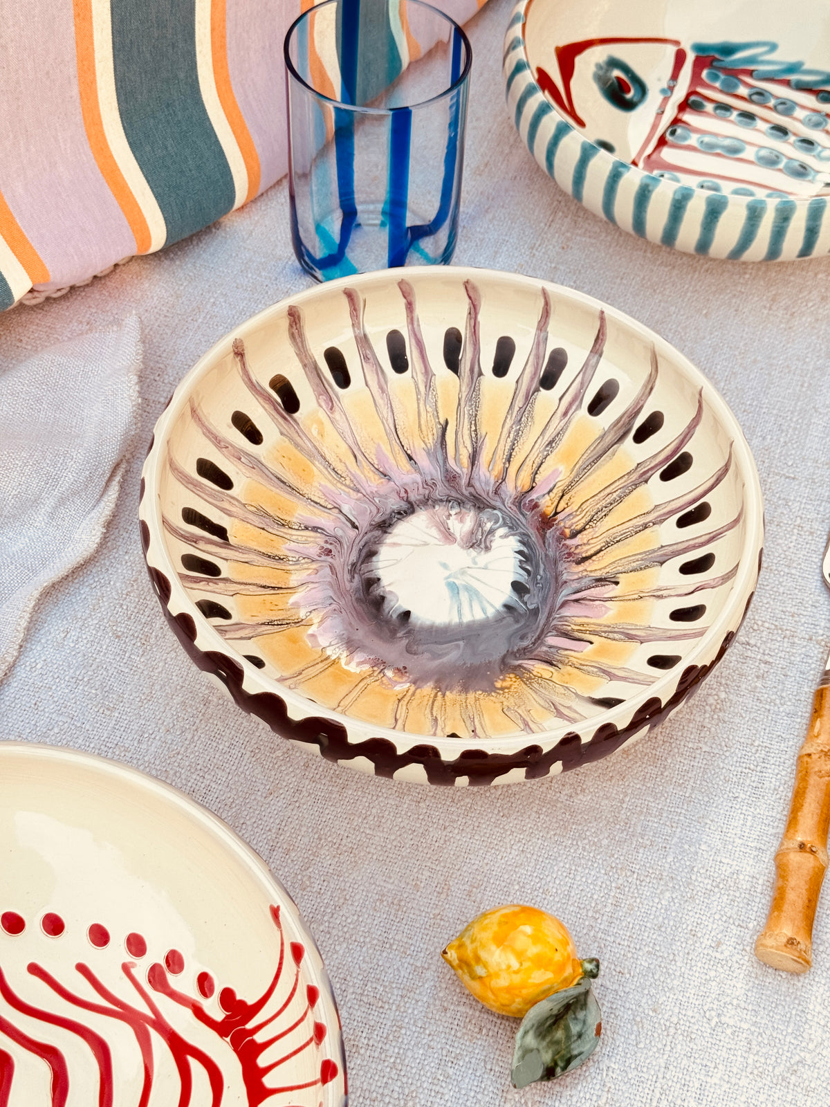 Handmade Ceramic Bowl 21 cm “Bordo Tornito” - Unique Piece from Italy