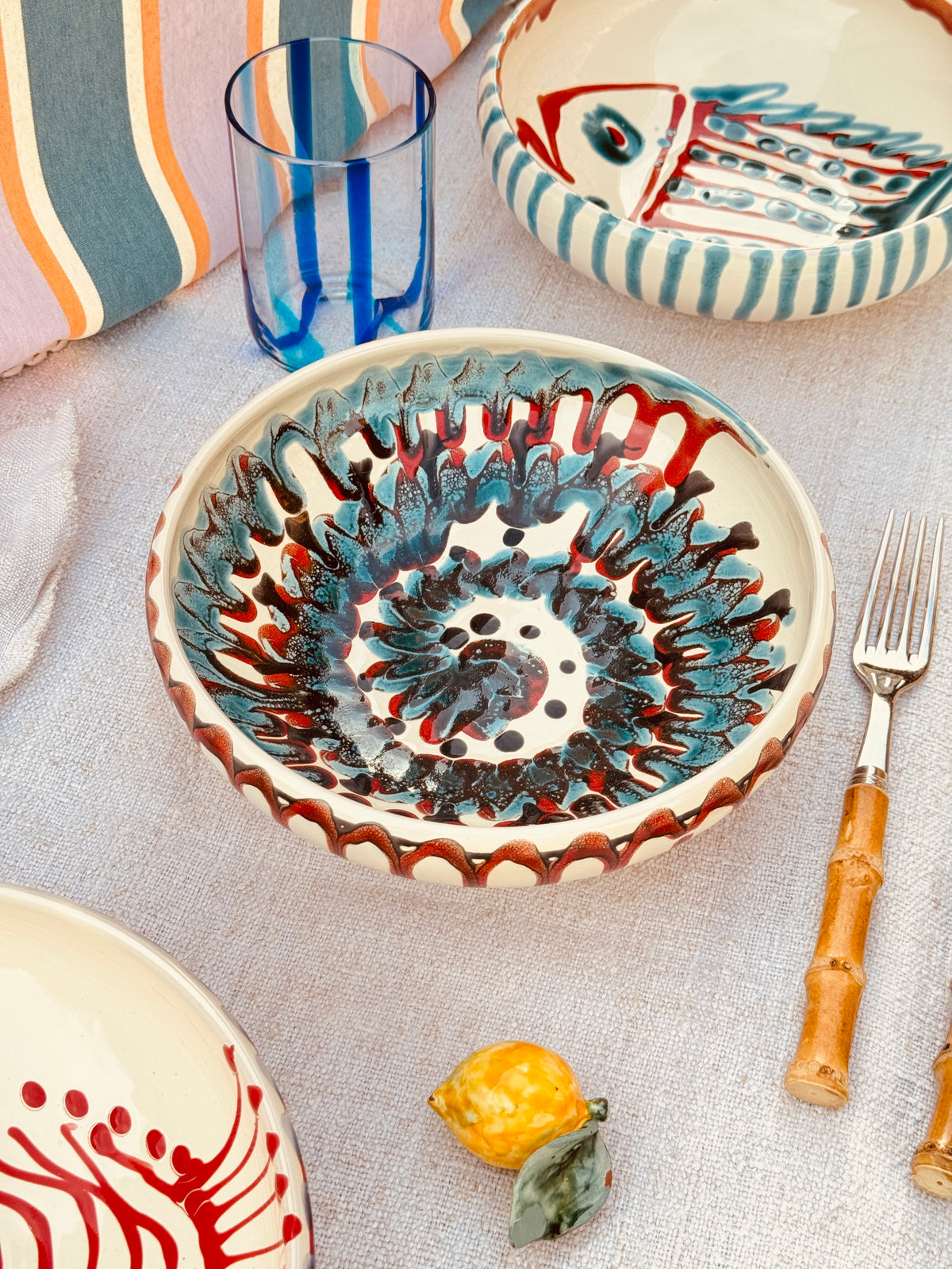 Handmade Ceramic Bowl 21 cm “Bordo Tornito” - Unique Piece from Italy