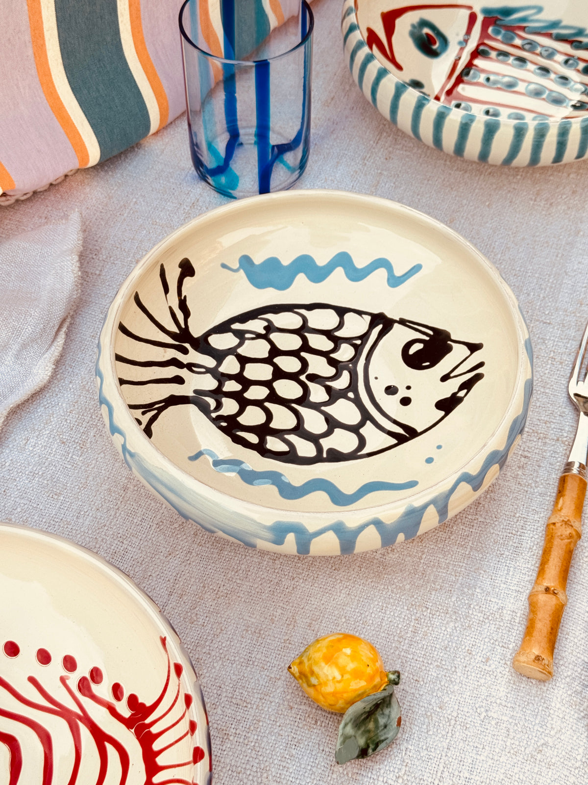 Handmade Ceramic Bowl 21 cm “Pesce Bordo Tornito” - Unique Piece from Italy