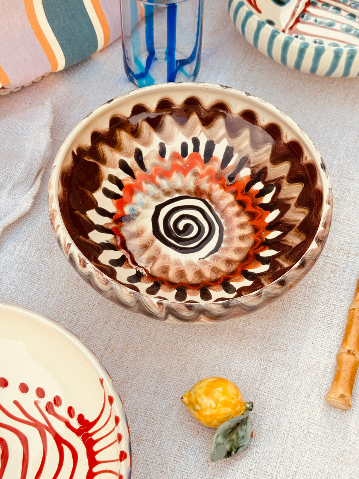 Handmade Ceramic Bowl 21 cm “Bordo Tornito” - Unique Piece from Italy