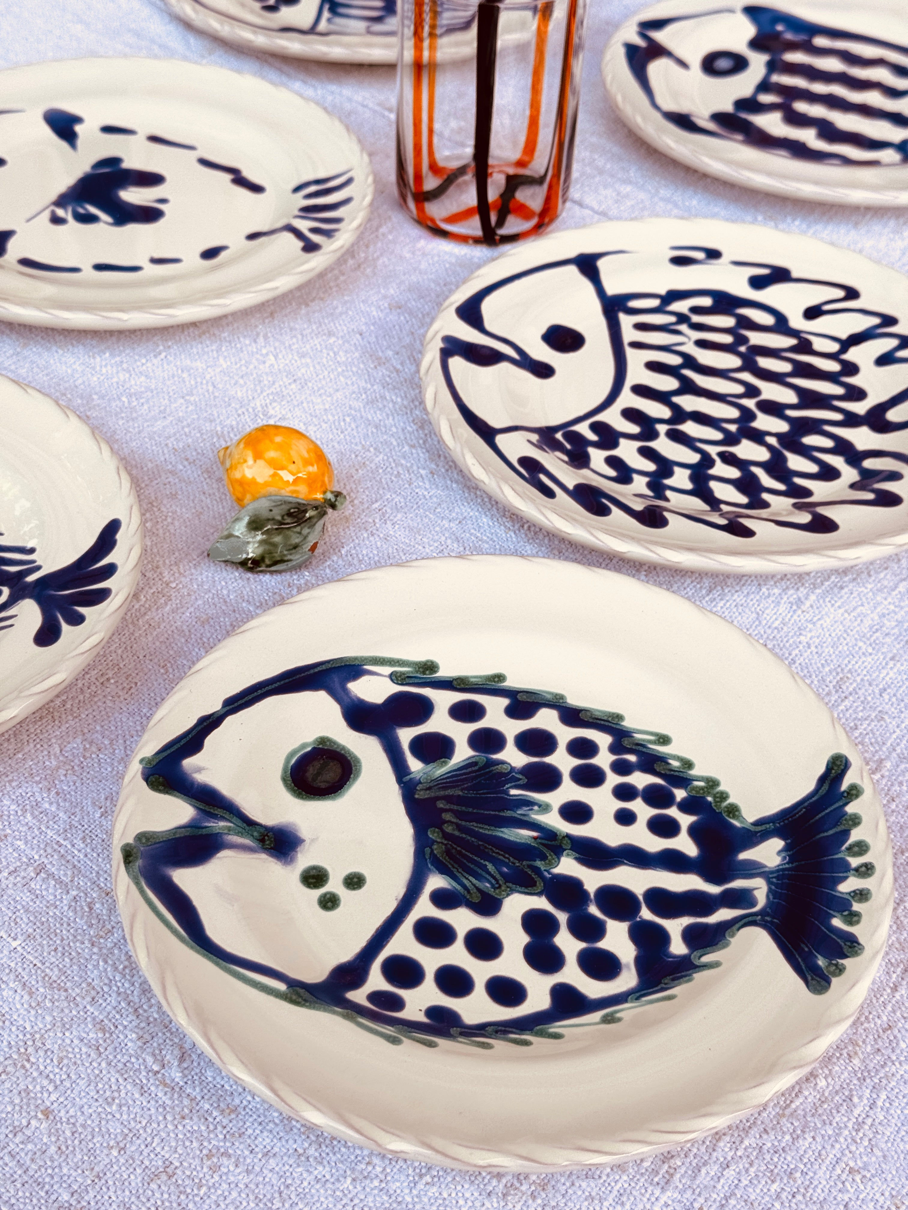 Handmade Italian Antipasti Plates 20 cm | Set of 6 "Pesce Mix" (Unique Set)