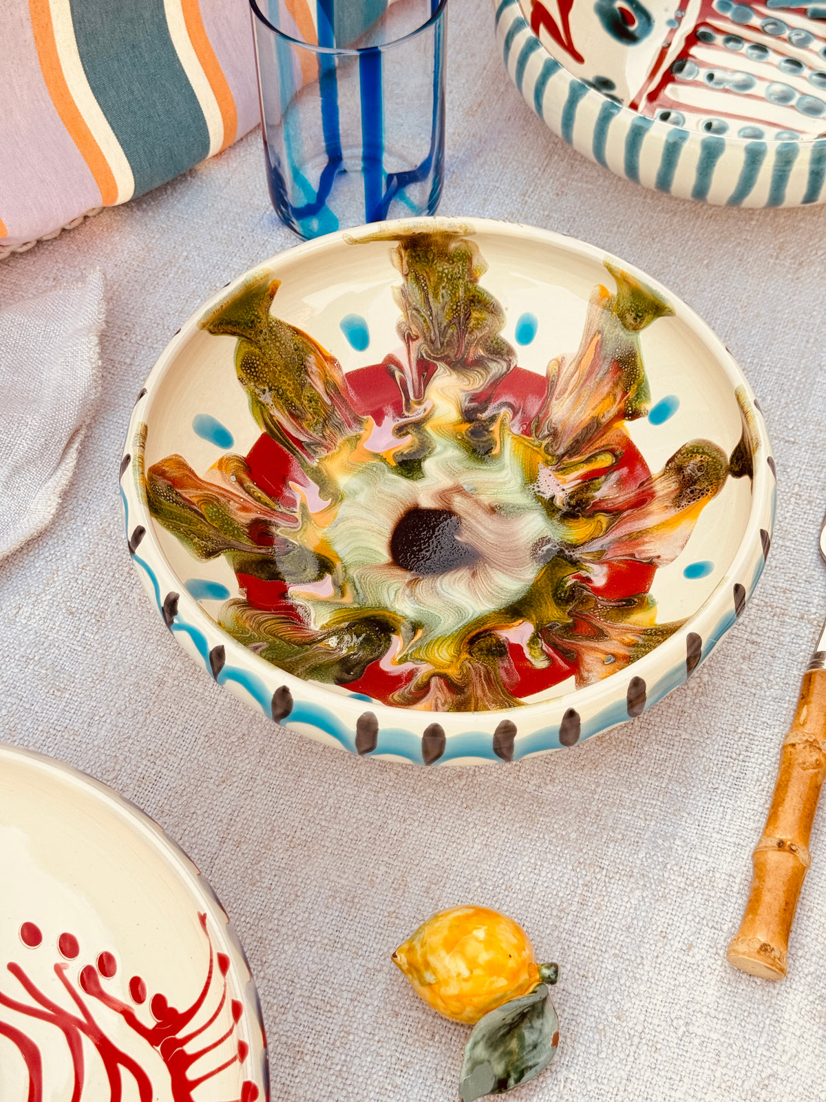 Handmade Ceramic Bowl 21 cm “Bordo Tornito” - Unique Piece from Italy