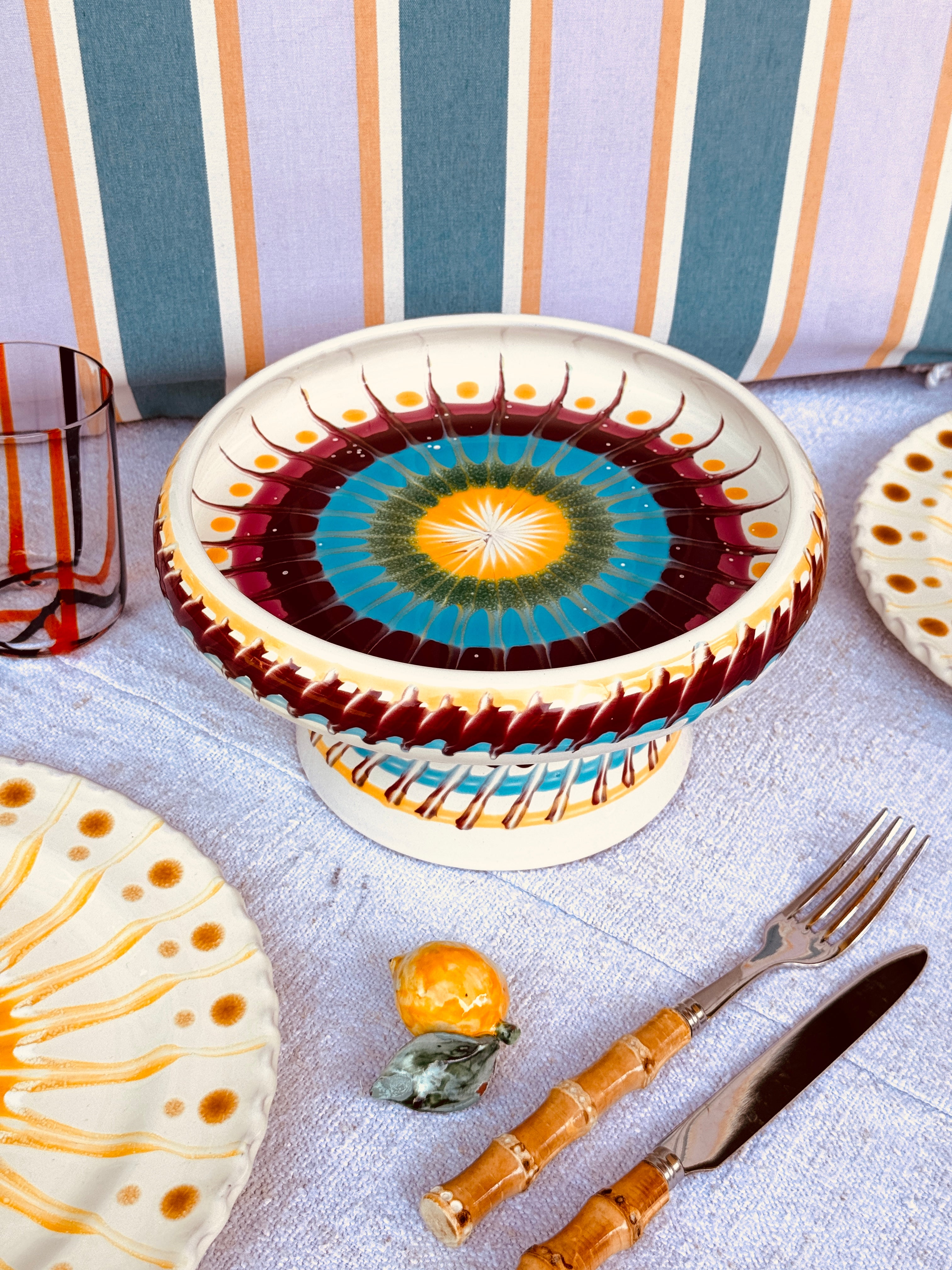 Handmade Italian Raised Serving Plate 25 cm | Unique Studio Riviera Piece