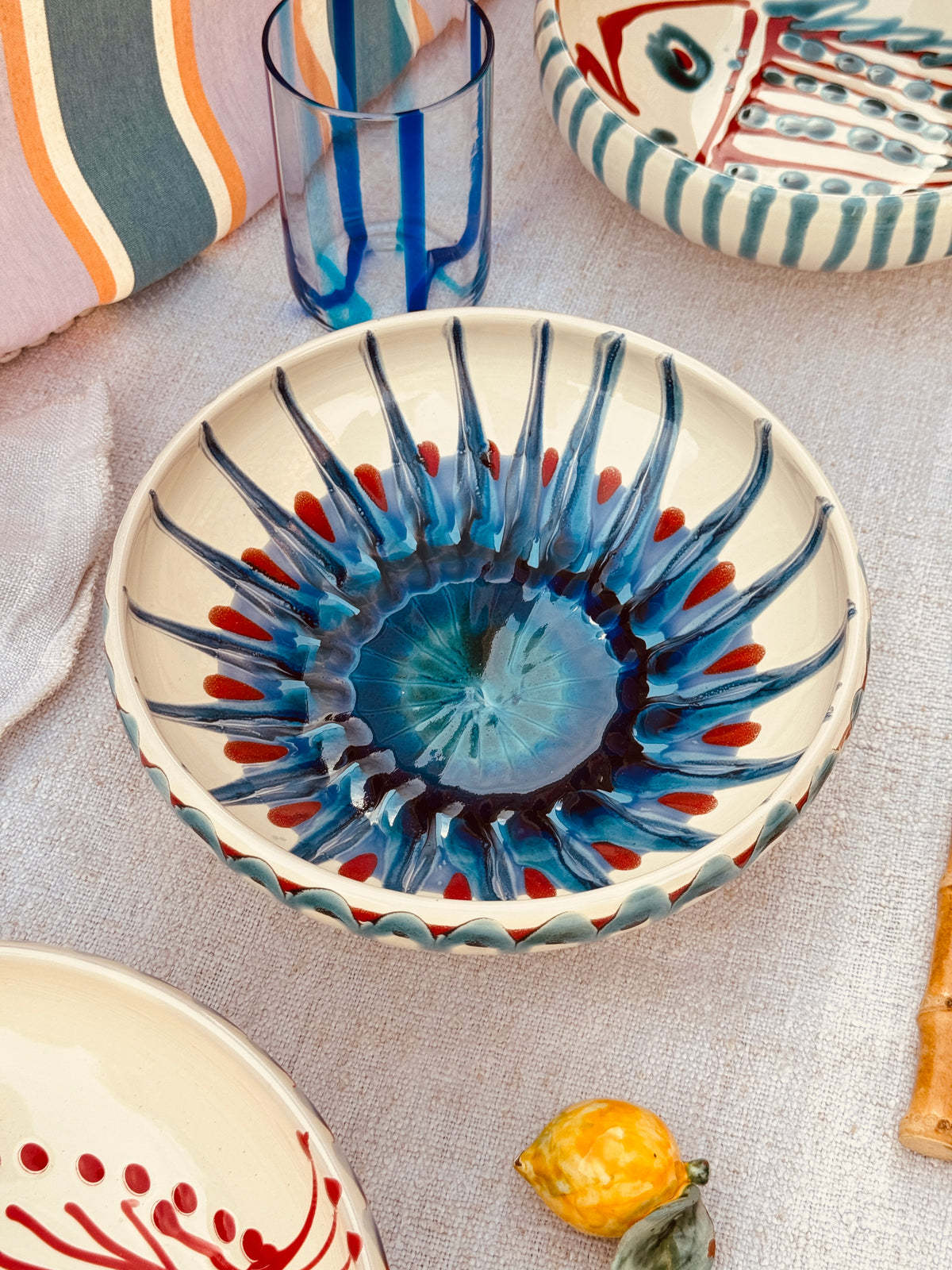 Handmade Ceramic Bowl 21 cm “Bordo Tornito” - Unique Piece from Italy