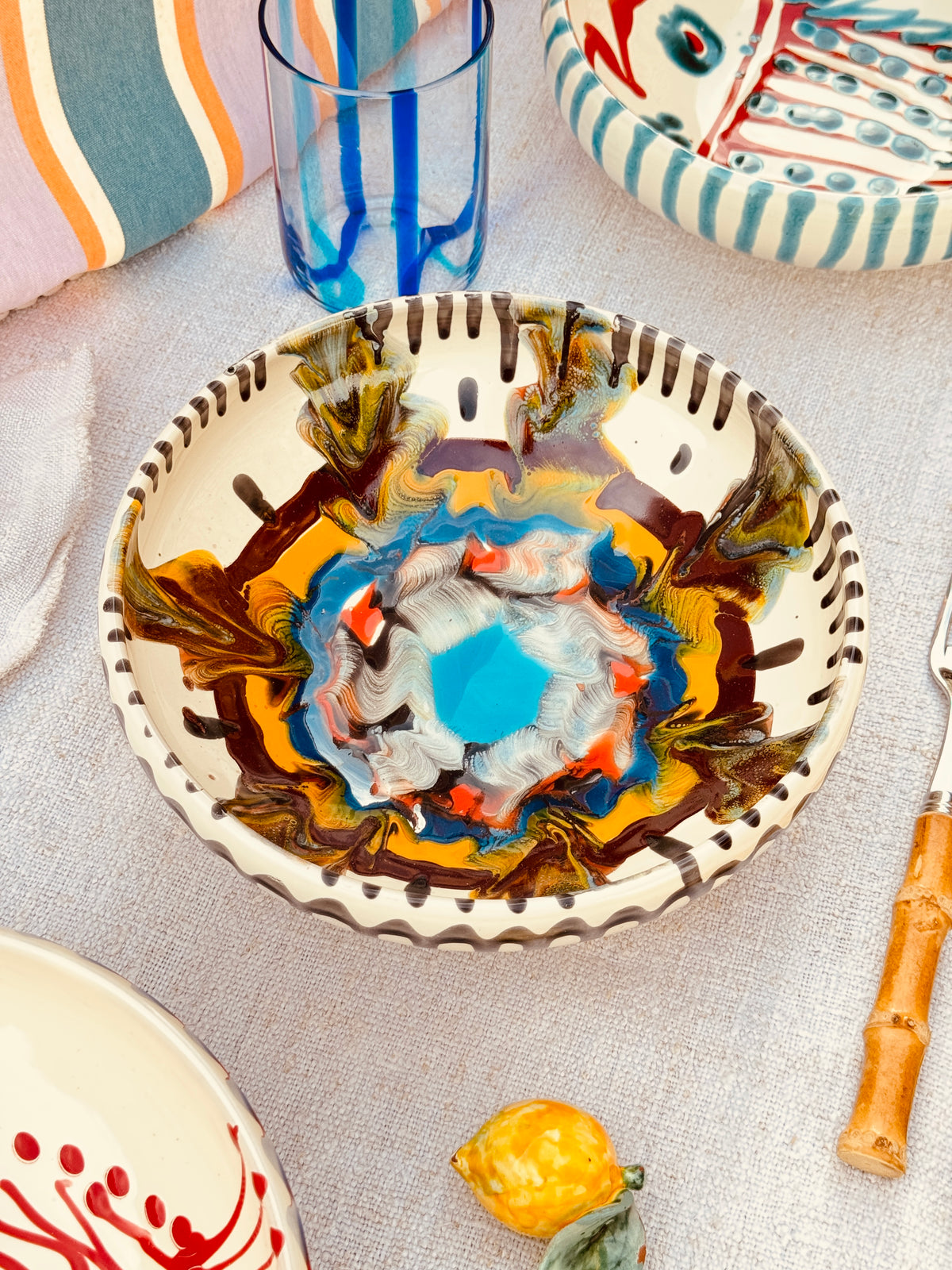 Handmade Ceramic Bowl 21 cm “Bordo Tornito” - Unique Piece from Italy