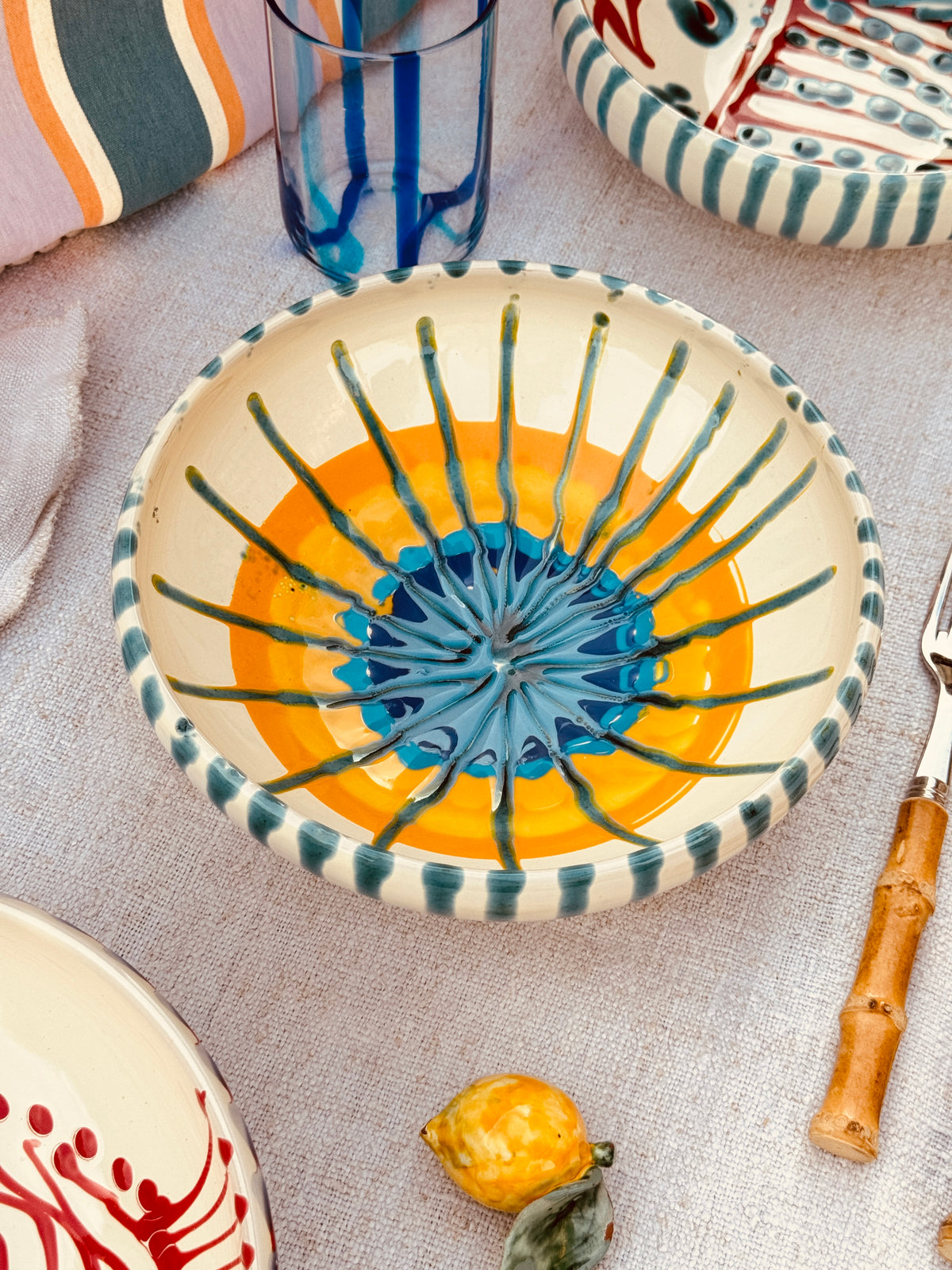 Handmade Ceramic Bowl 21 cm “Bordo Tornito” - Unique Piece from Italy