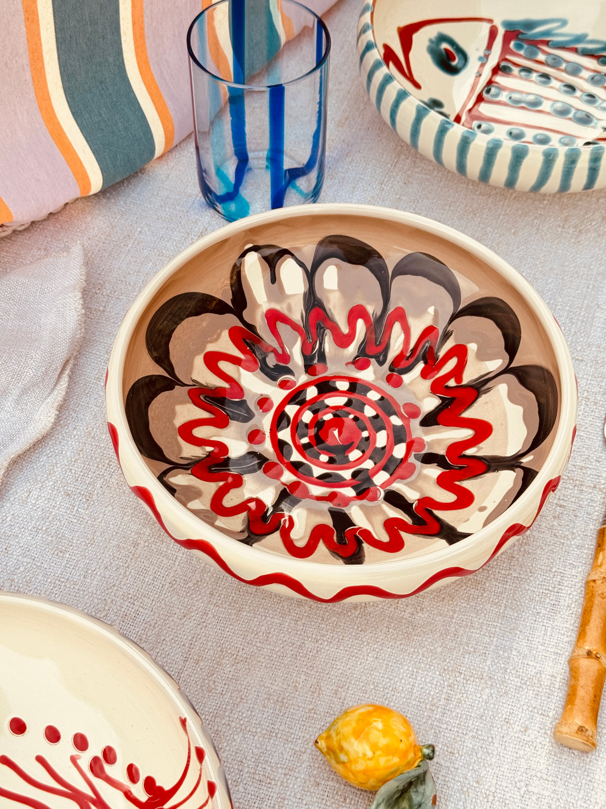 Handmade Ceramic Bowl 21 cm “Bordo Tornito” - Unique Piece from Italy