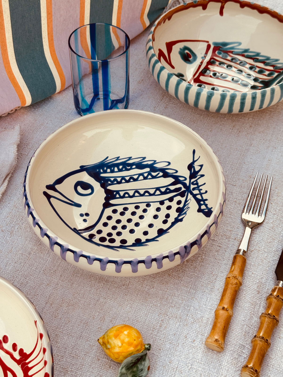 Handmade Ceramic Bowl 21 cm “Pesce Bordo Tornito” - Unique Piece from Italy