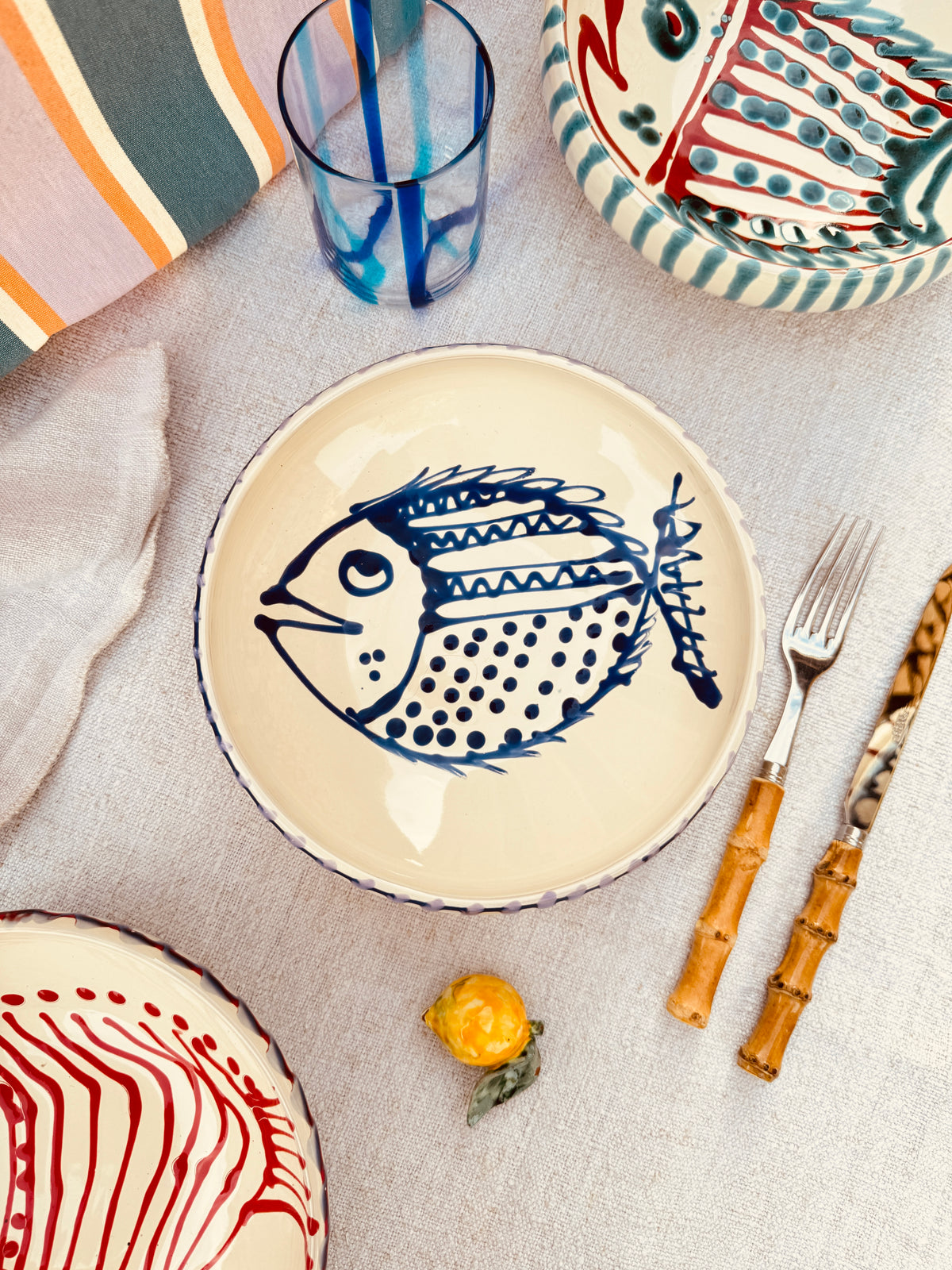 Handmade Ceramic Bowl 21 cm “Pesce Bordo Tornito” - Unique Piece from Italy