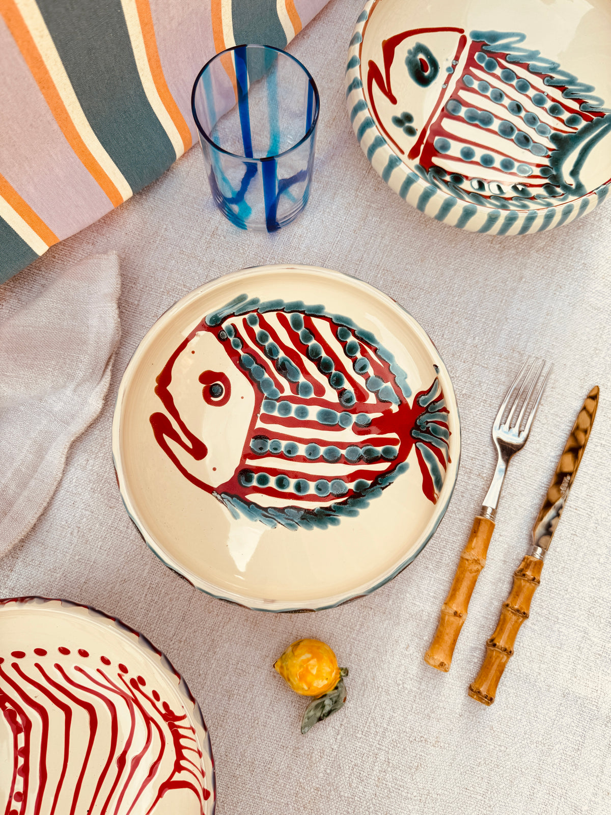 Handmade Ceramic Bowl 21 cm “Pesce Bordo Tornito” - Unique Piece from Italy