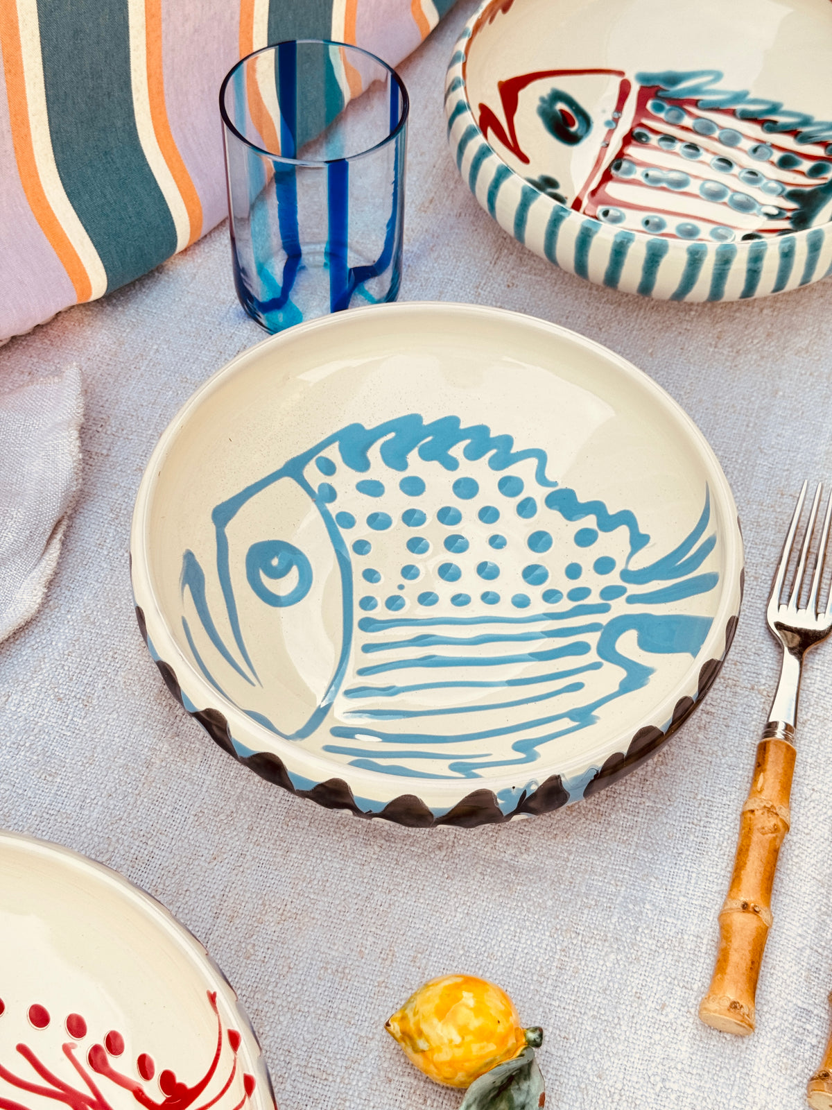 Handmade Ceramic Bowl 21 cm “Pesce Bordo Tornito” - Unique Piece from Italy