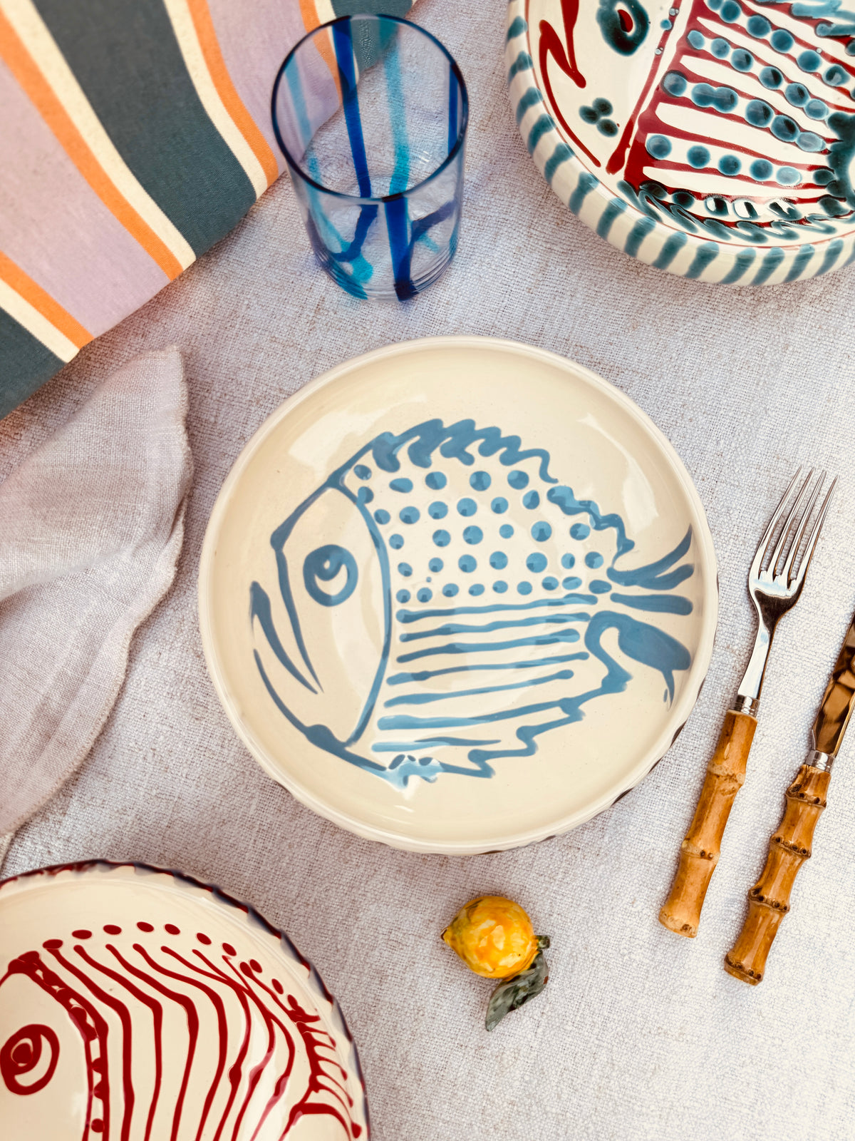 Handmade Ceramic Bowl 21 cm “Pesce Bordo Tornito” - Unique Piece from Italy