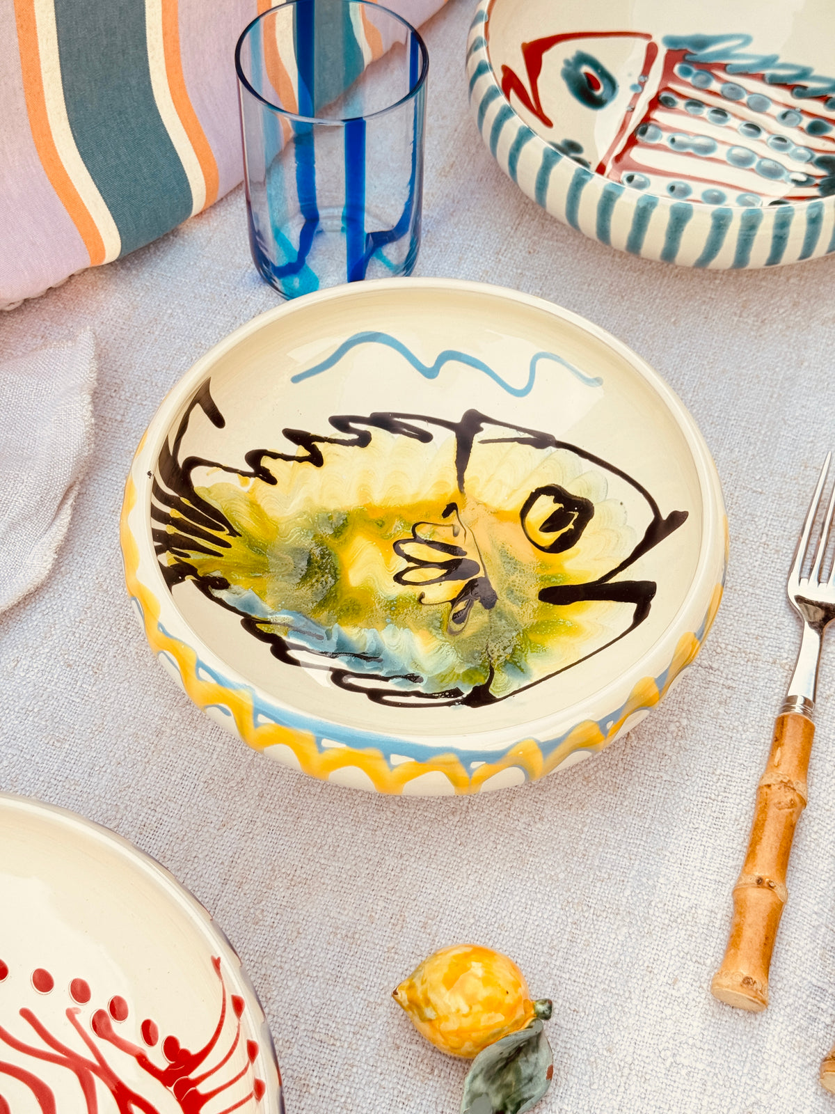 Handmade Ceramic Bowl 21 cm “Pesce Bordo Tornito” - Unique Piece from Italy