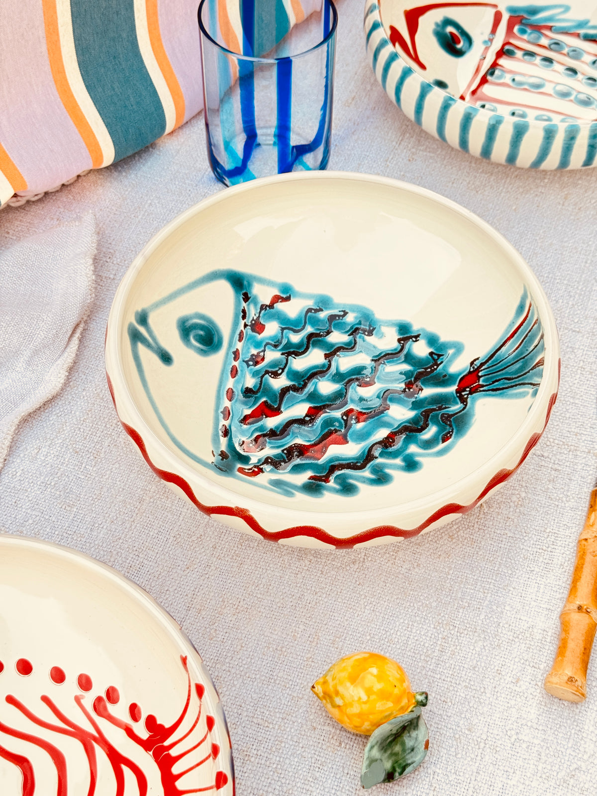 Handmade Ceramic Bowl 21 cm “Pesce Bordo Tornito” - Unique Piece from Italy