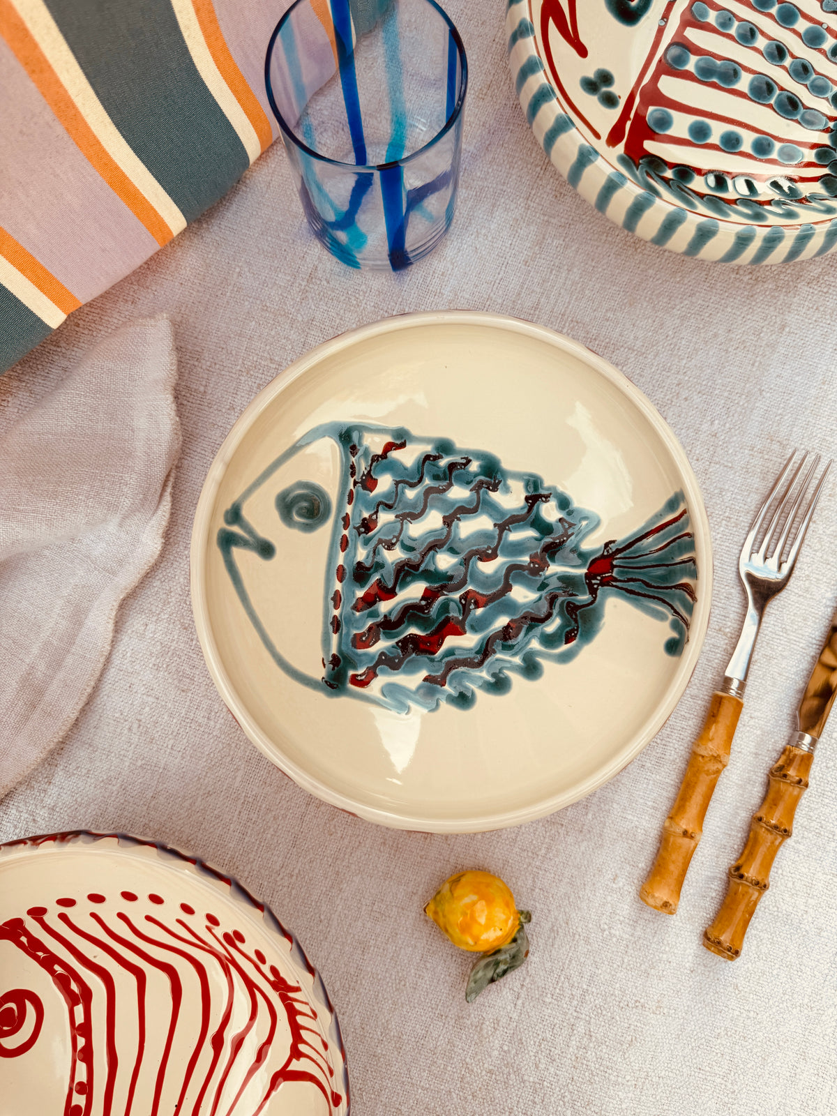 Handmade Ceramic Bowl 21 cm “Pesce Bordo Tornito” - Unique Piece from Italy