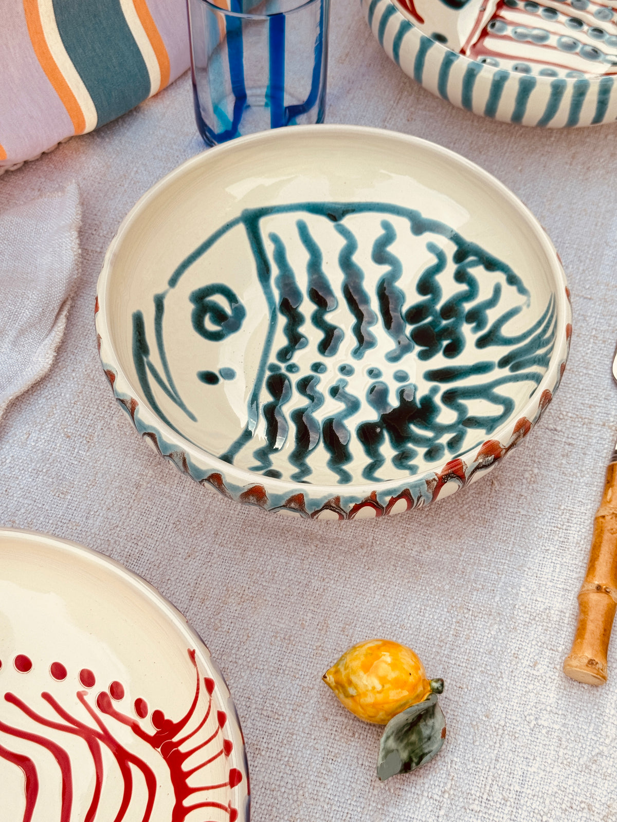 Handmade Ceramic Bowl 21 cm “Pesce Bordo Tornito” - Unique Piece from Italy