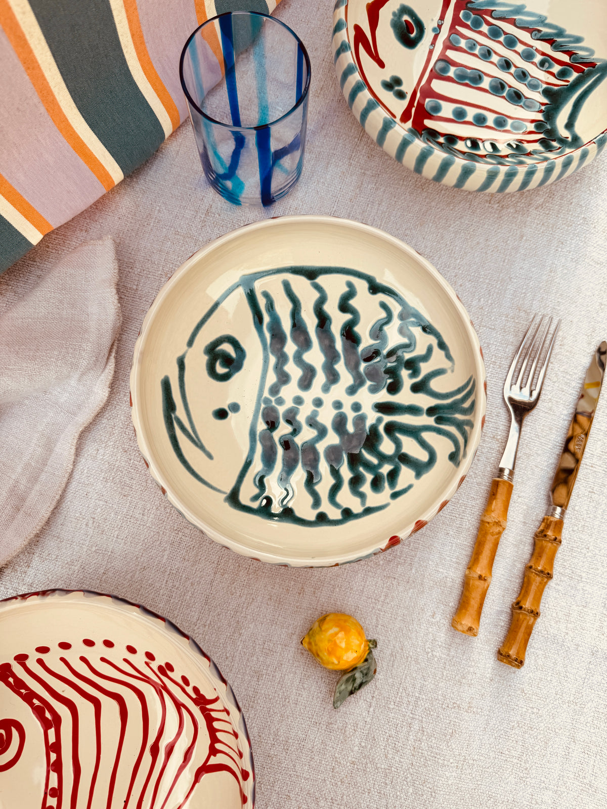 Handmade Ceramic Bowl 21 cm “Pesce Bordo Tornito” - Unique Piece from Italy