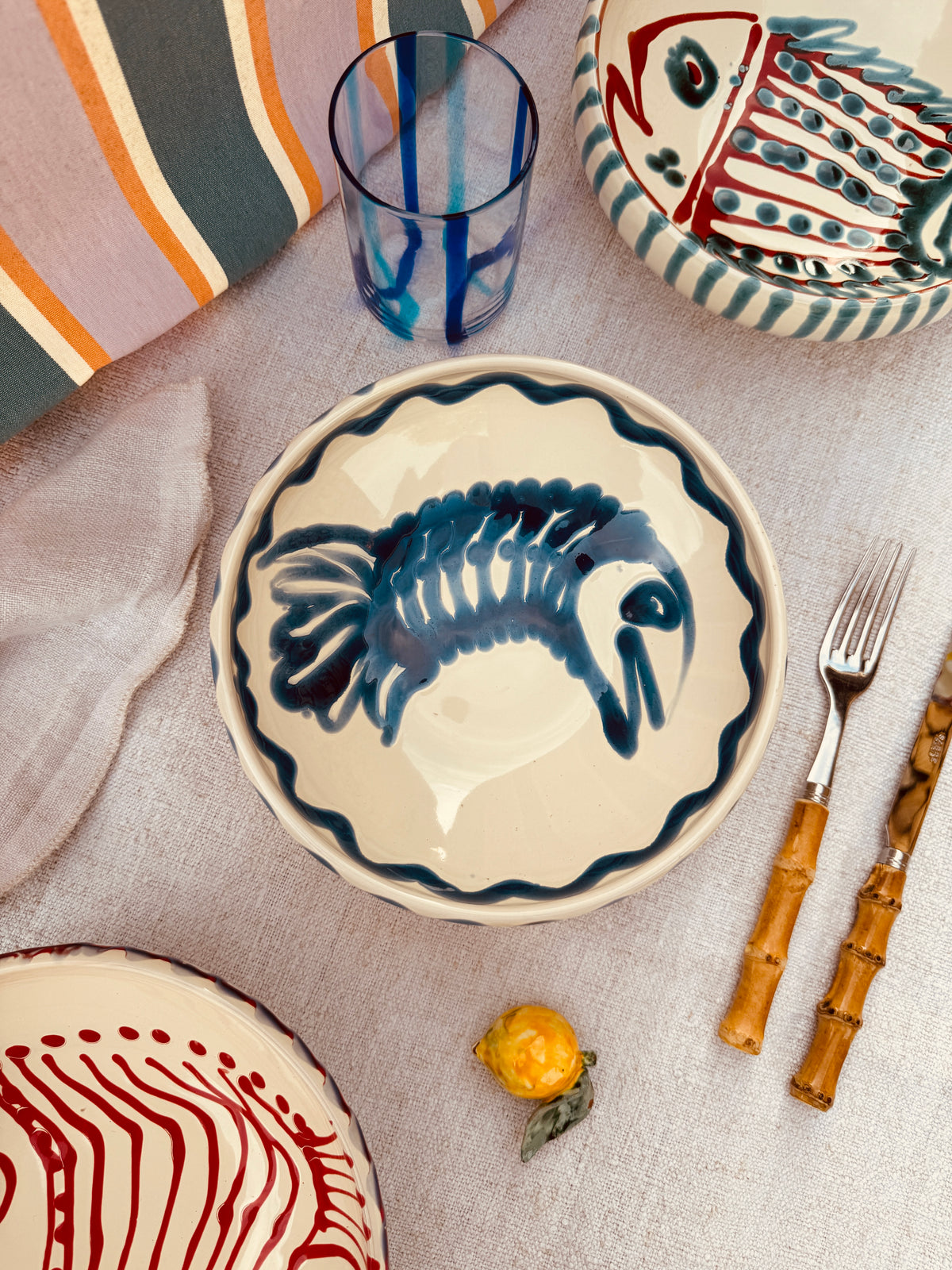 Handmade Ceramic Bowl 21 cm “Pesce Bordo Tornito” - Unique Piece from Italy