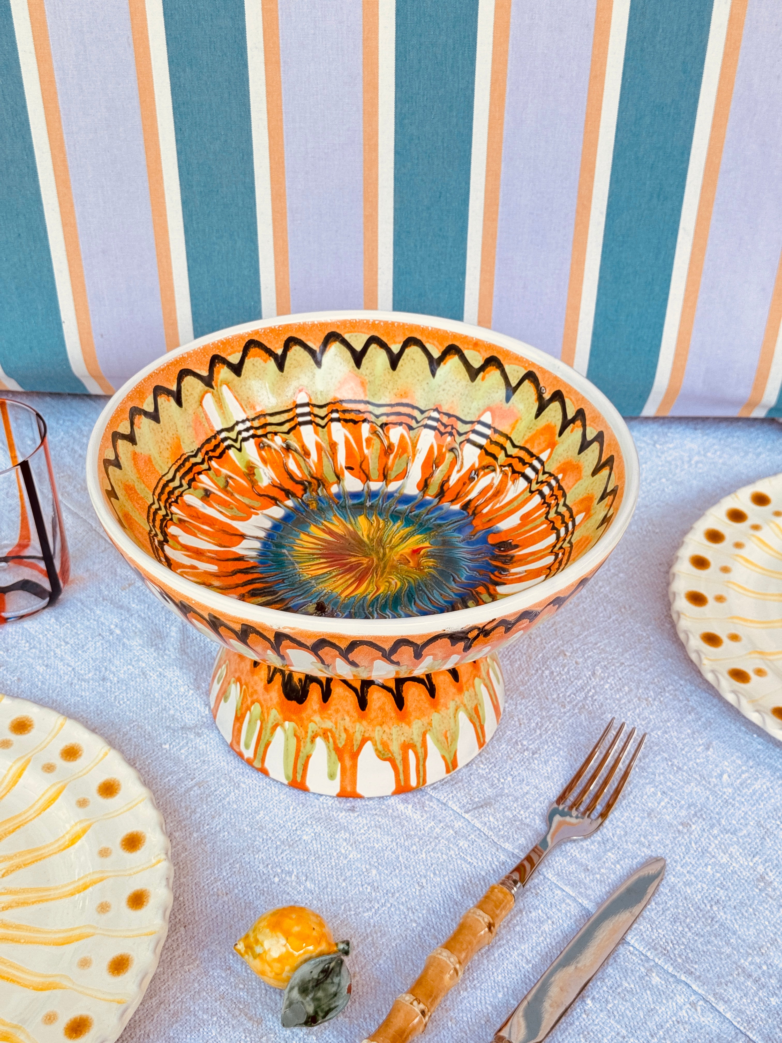 Riviera Footed HIgh Bowl 26 cm | Handmade Italian Ceramic Unique Piece