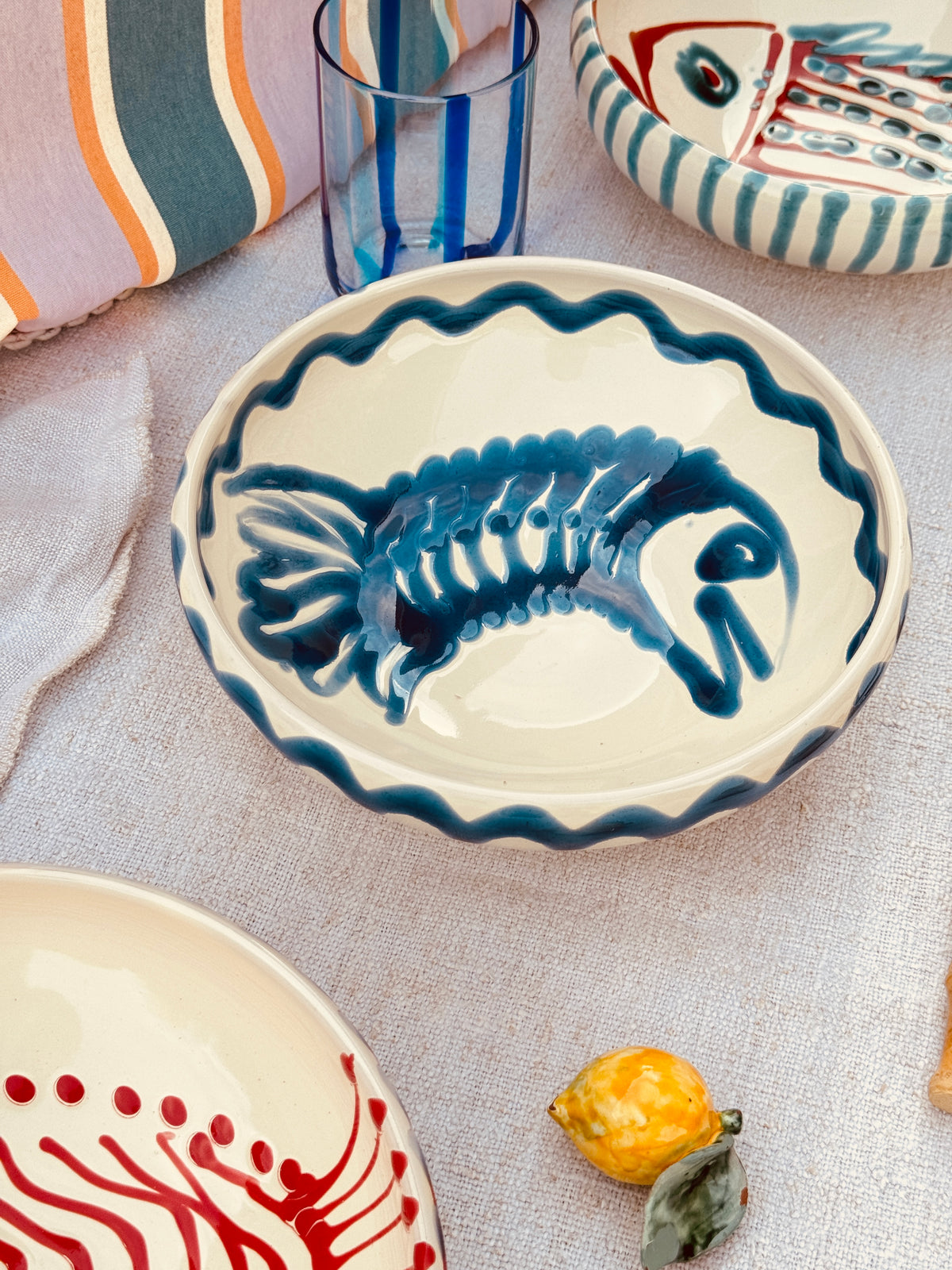 Handmade Ceramic Bowl 21 cm “Pesce Bordo Tornito” - Unique Piece from Italy