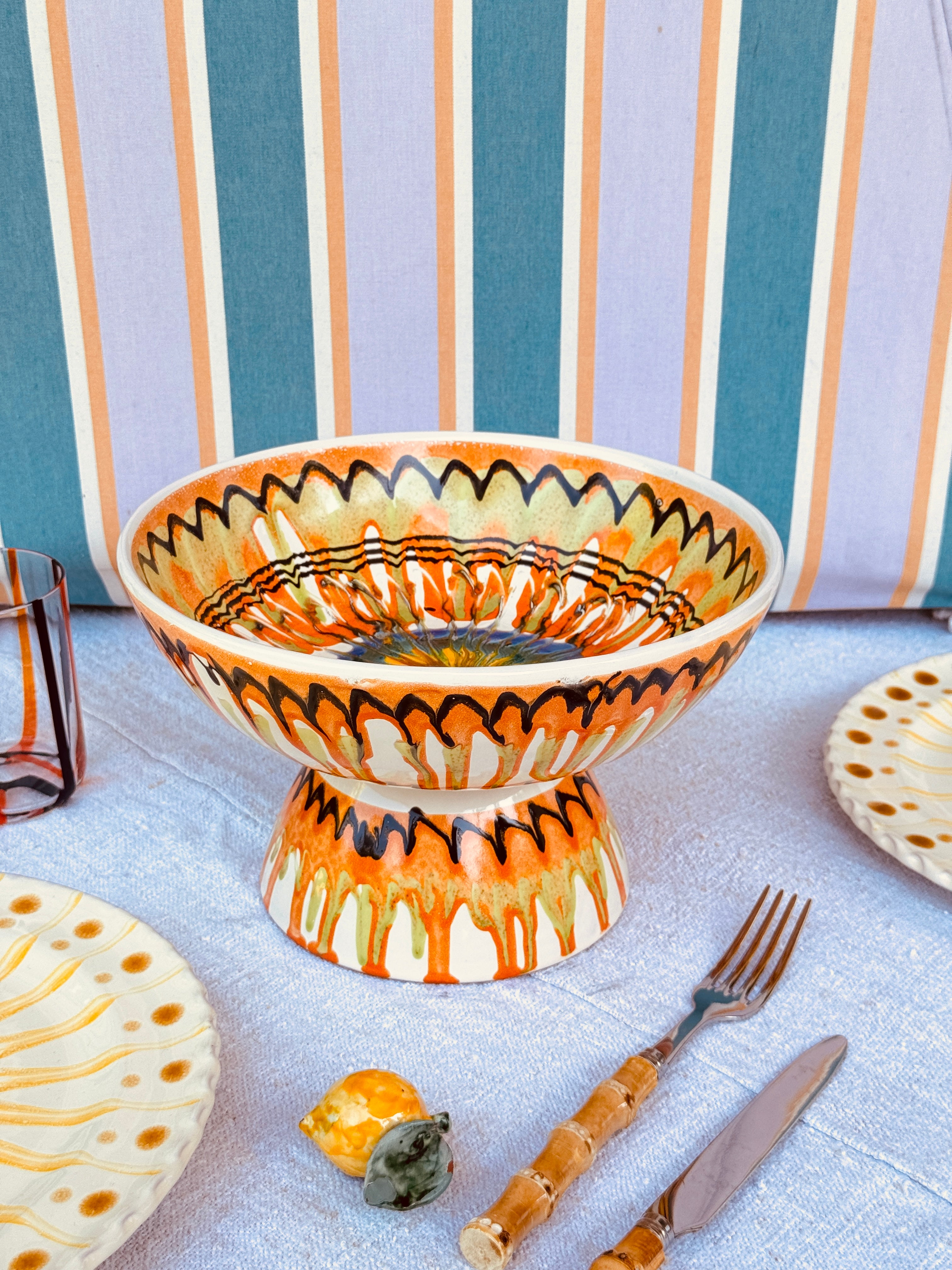 Riviera Footed HIgh Bowl 26 cm | Handmade Italian Ceramic Unique Piece
