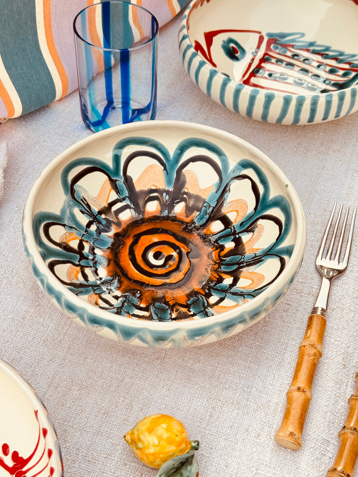 Handmade Ceramic Bowl 21 cm “Bordo Tornito” - Unique Piece from Italy