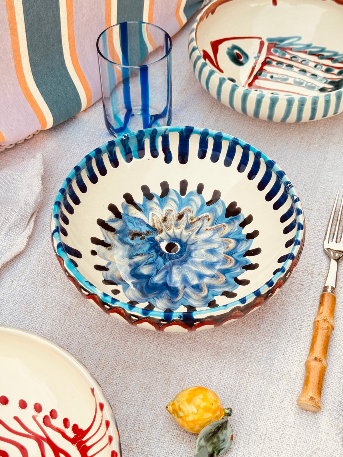 Handmade Ceramic Bowl 21 cm “Bordo Tornito” - Unique Piece from Italy