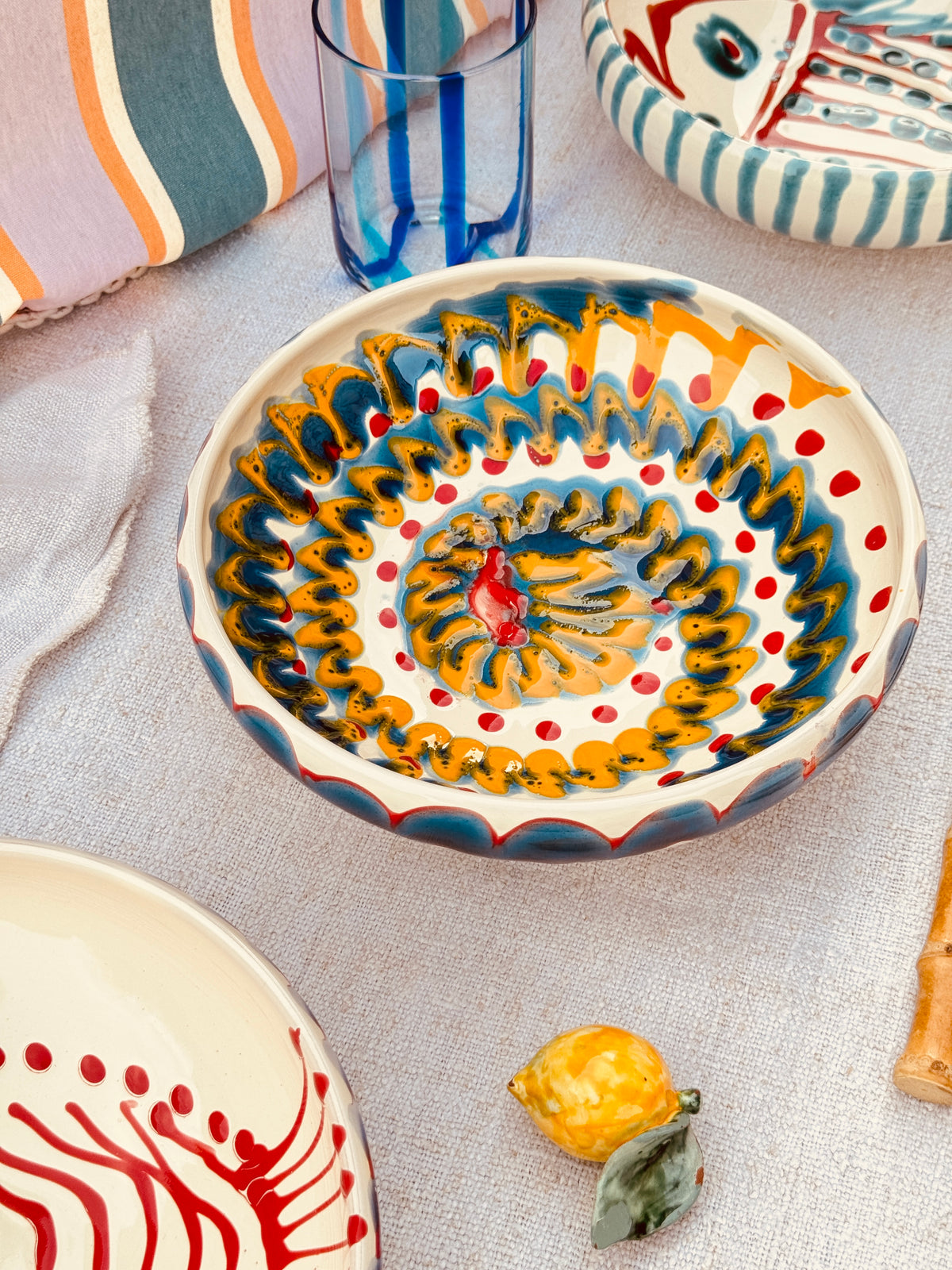 Handmade Ceramic Bowl 21 cm “Bordo Tornito” - Unique Piece from Italy