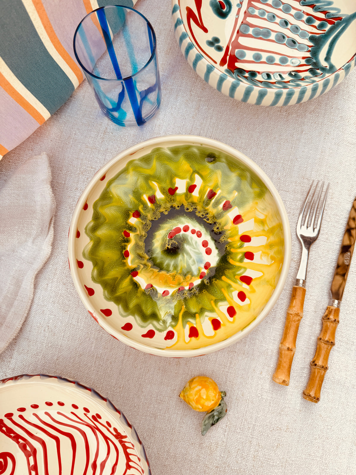 Handmade Ceramic Bowl 21 cm “Bordo Tornito” - Unique Piece from Italy