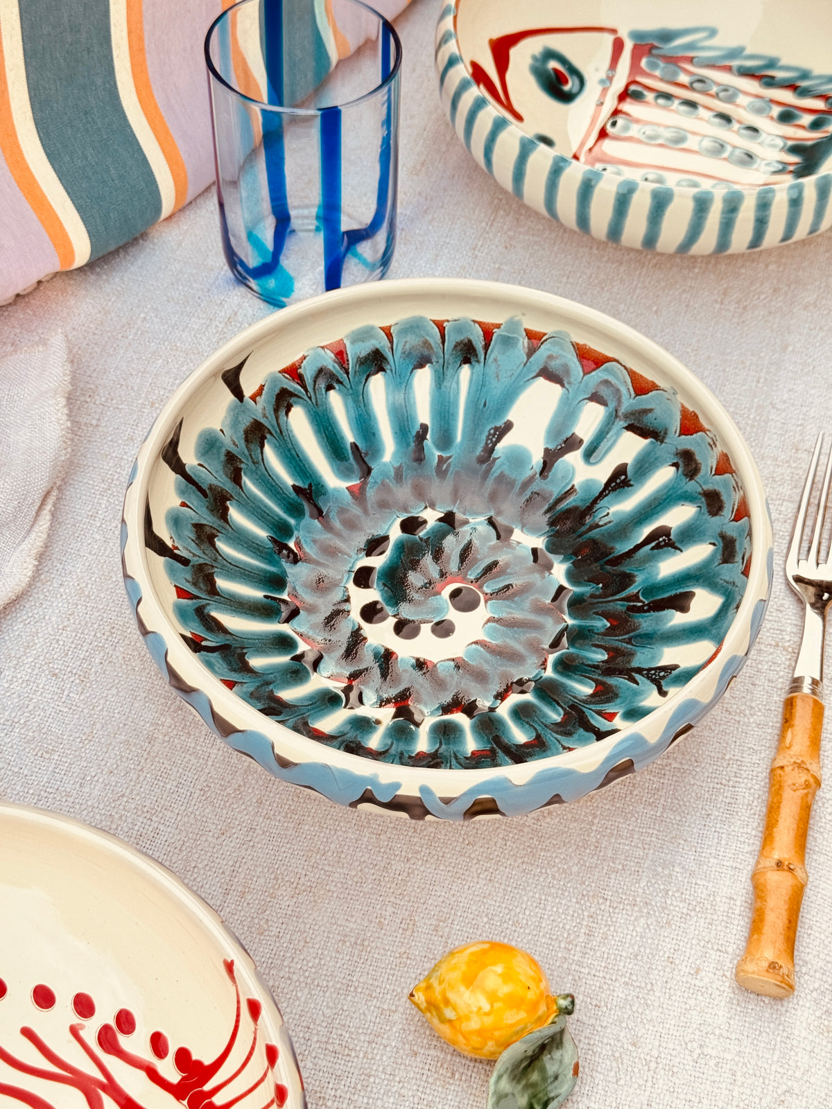 Handmade Ceramic Bowl 21 cm “Bordo Tornito” - Unique Piece from Italy