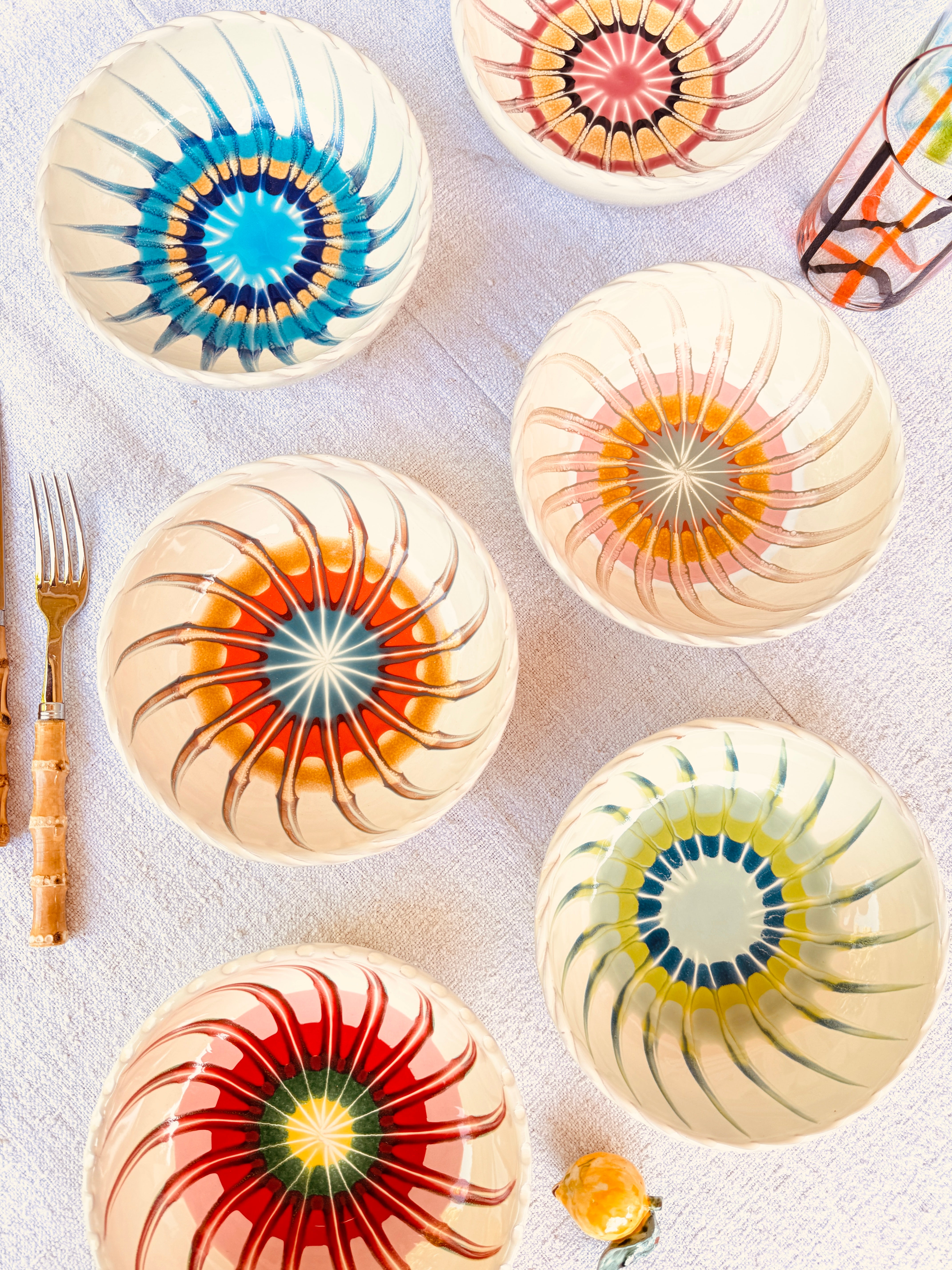Handgefertigte Pastaschalen 19 cm | 6er Set "Riviera Mix"