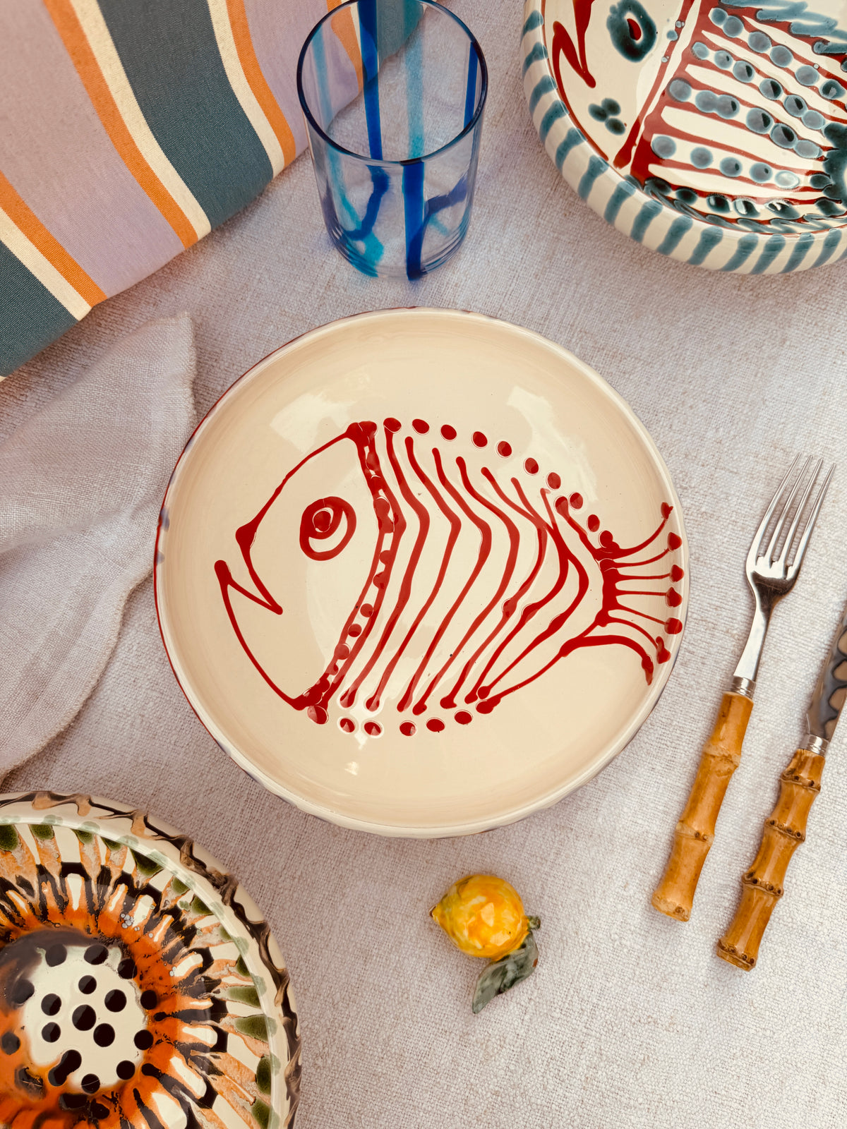 Handmade Ceramic Bowl 21 cm “Pesce Bordo Tornito” - Unique Piece from Italy