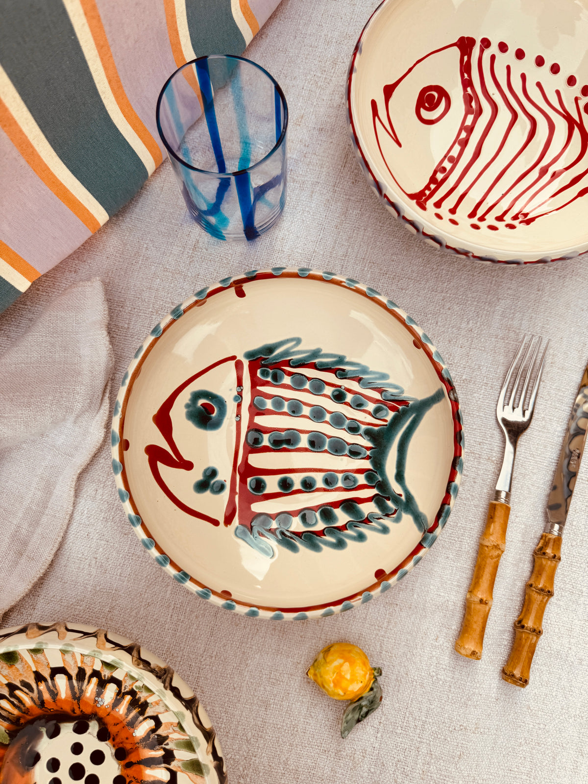 Handmade Ceramic Bowl 21 cm “Pesce Bordo Tornito” - Unique Piece from Italy