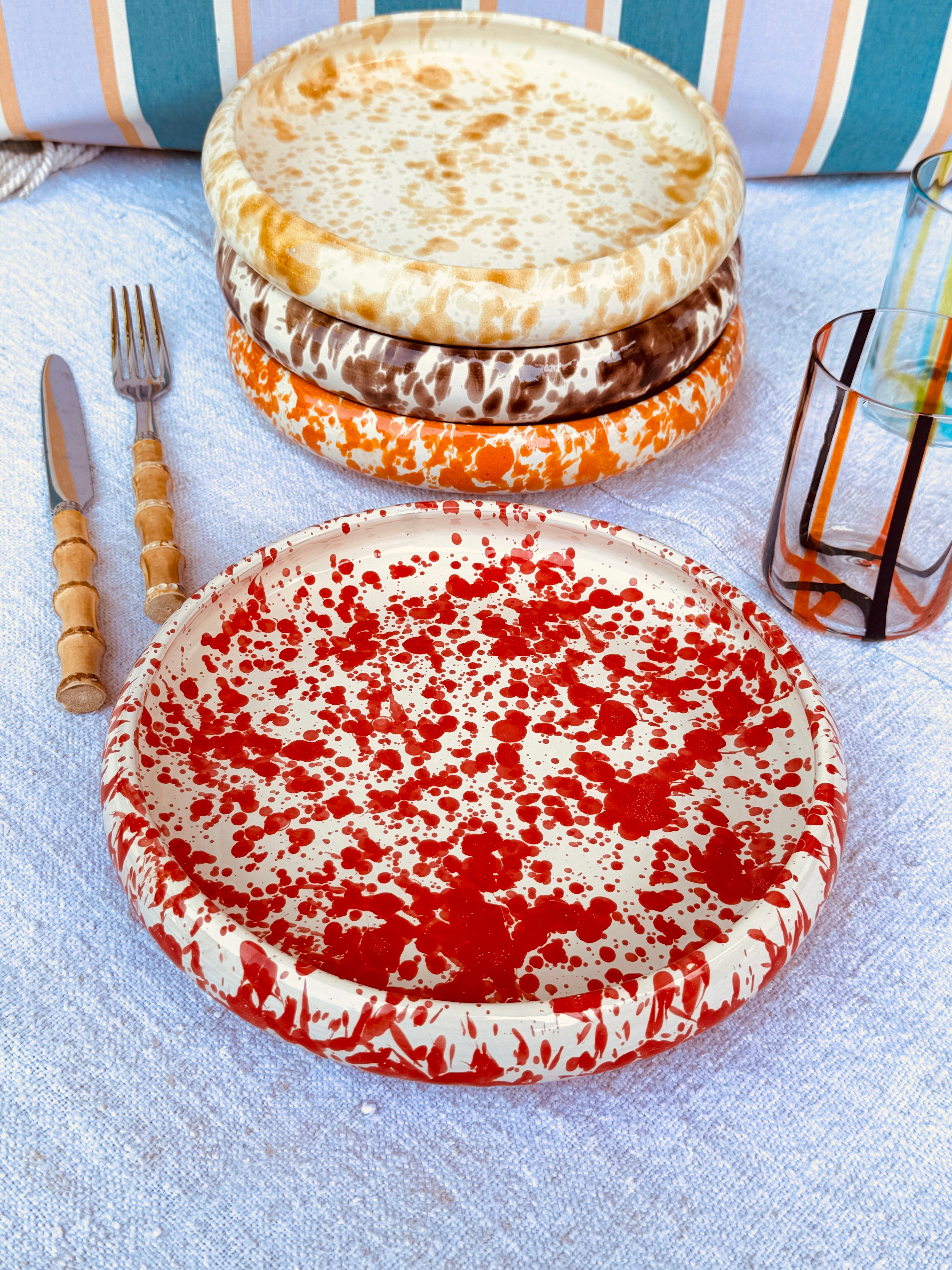 Handgefertigte Pastateller 25 cm | 4er Set "Schizzato"Design