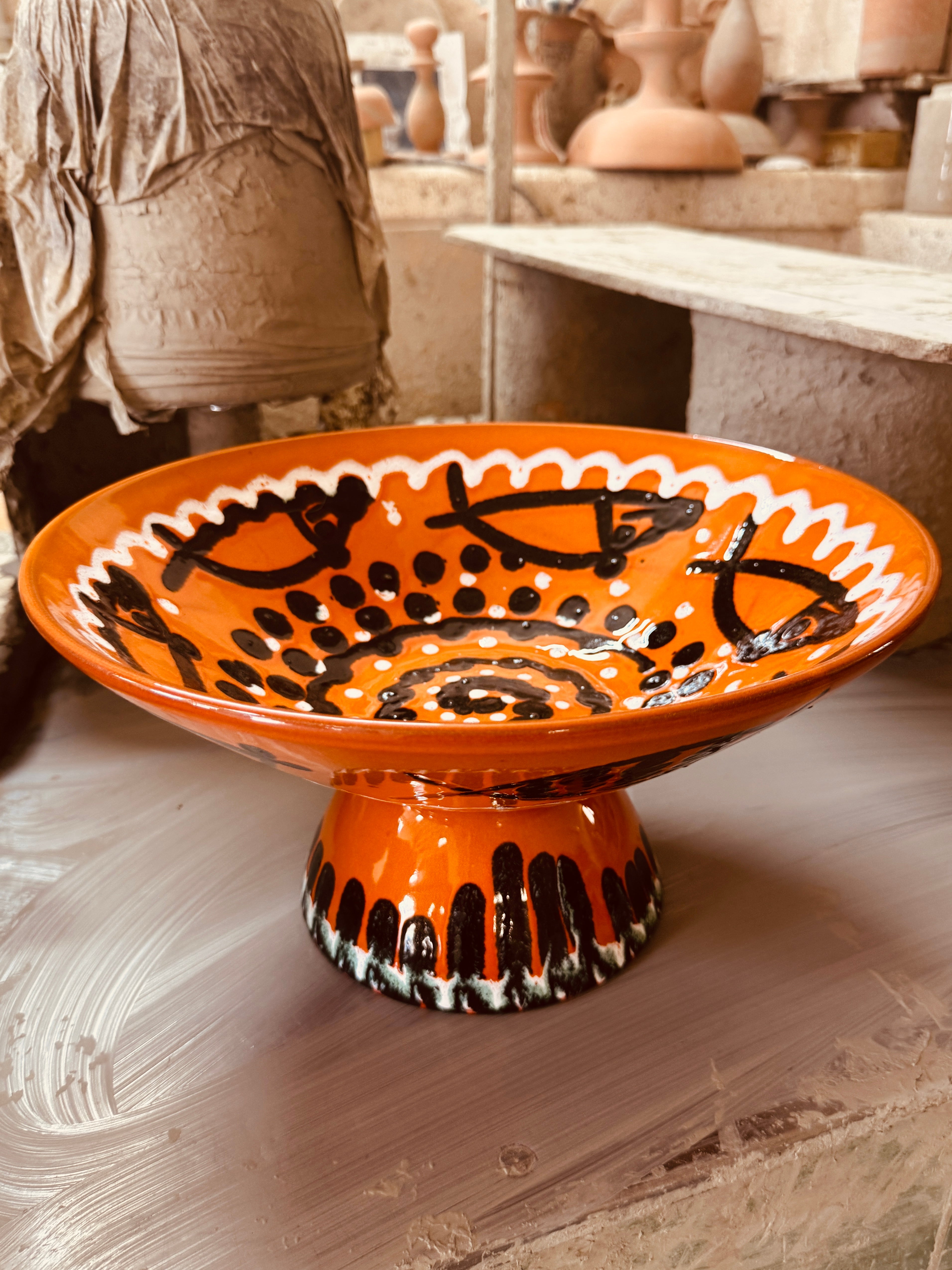 Unique Art Object – "Konic" Psychodelic High Bowl, 35 cm - 70s burned Orange