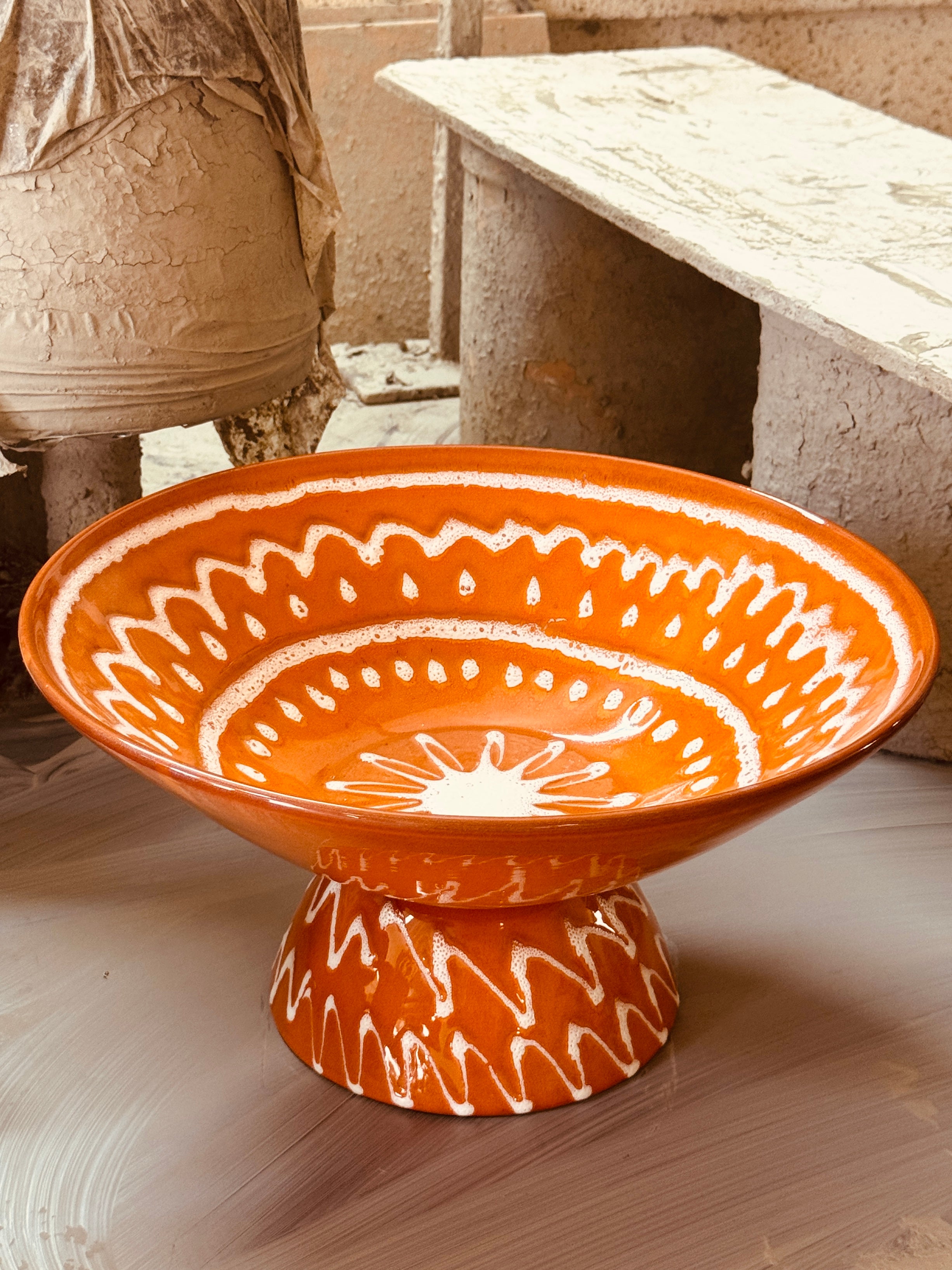 Unique Art Object – "Konic" Psychodelic High Bowl, 35 cm - 70s burned Orange