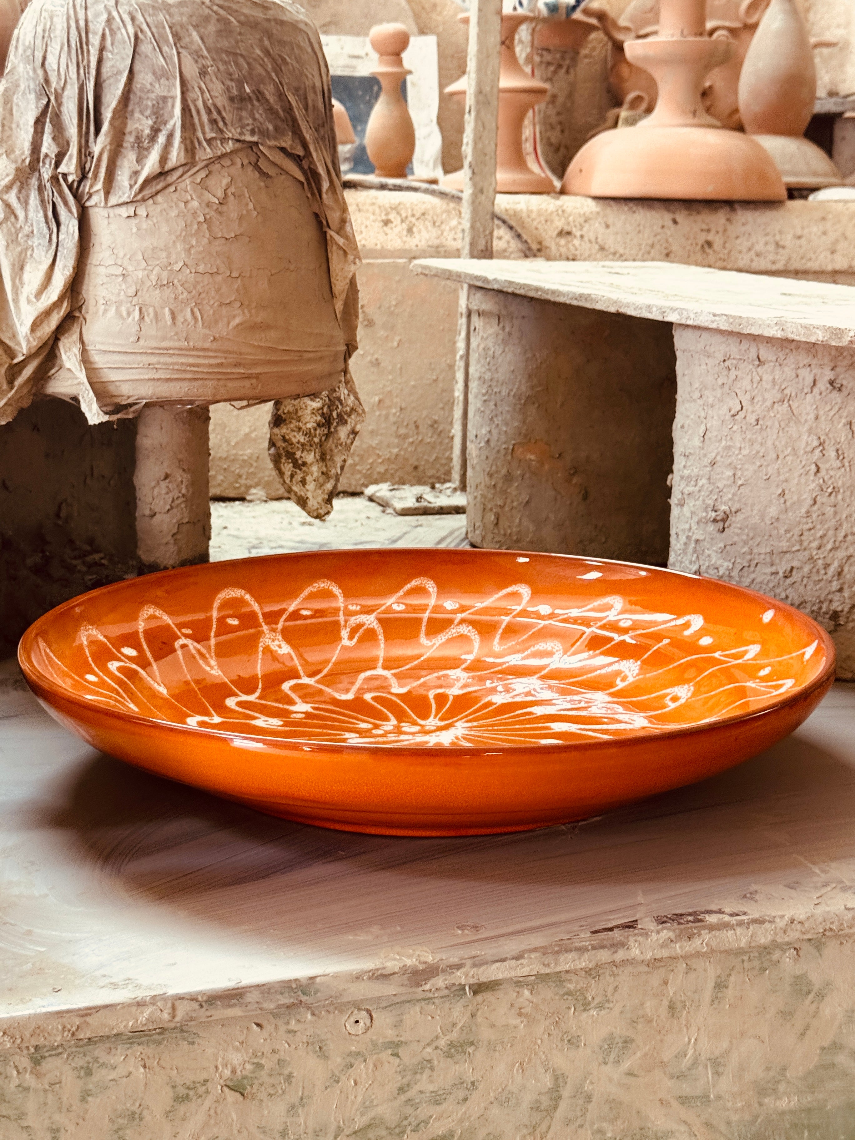 Large & Unique Psychodelic Bowl - 42cm - One of a Kind - 70s burned Orange