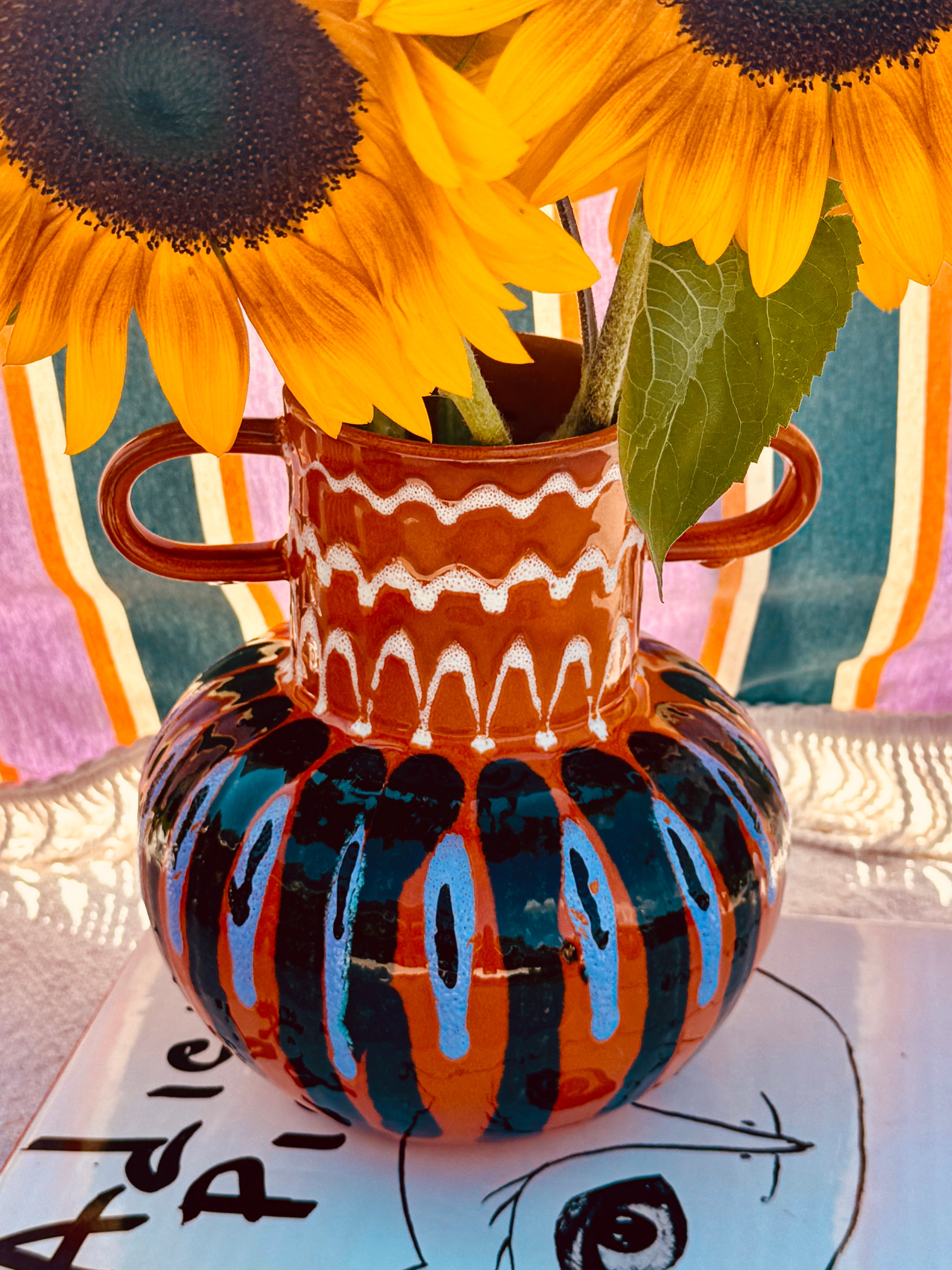 Psychodelic Vaso "Vintage Vibes" - one of a Kind - 23cm - 70s burned Orange