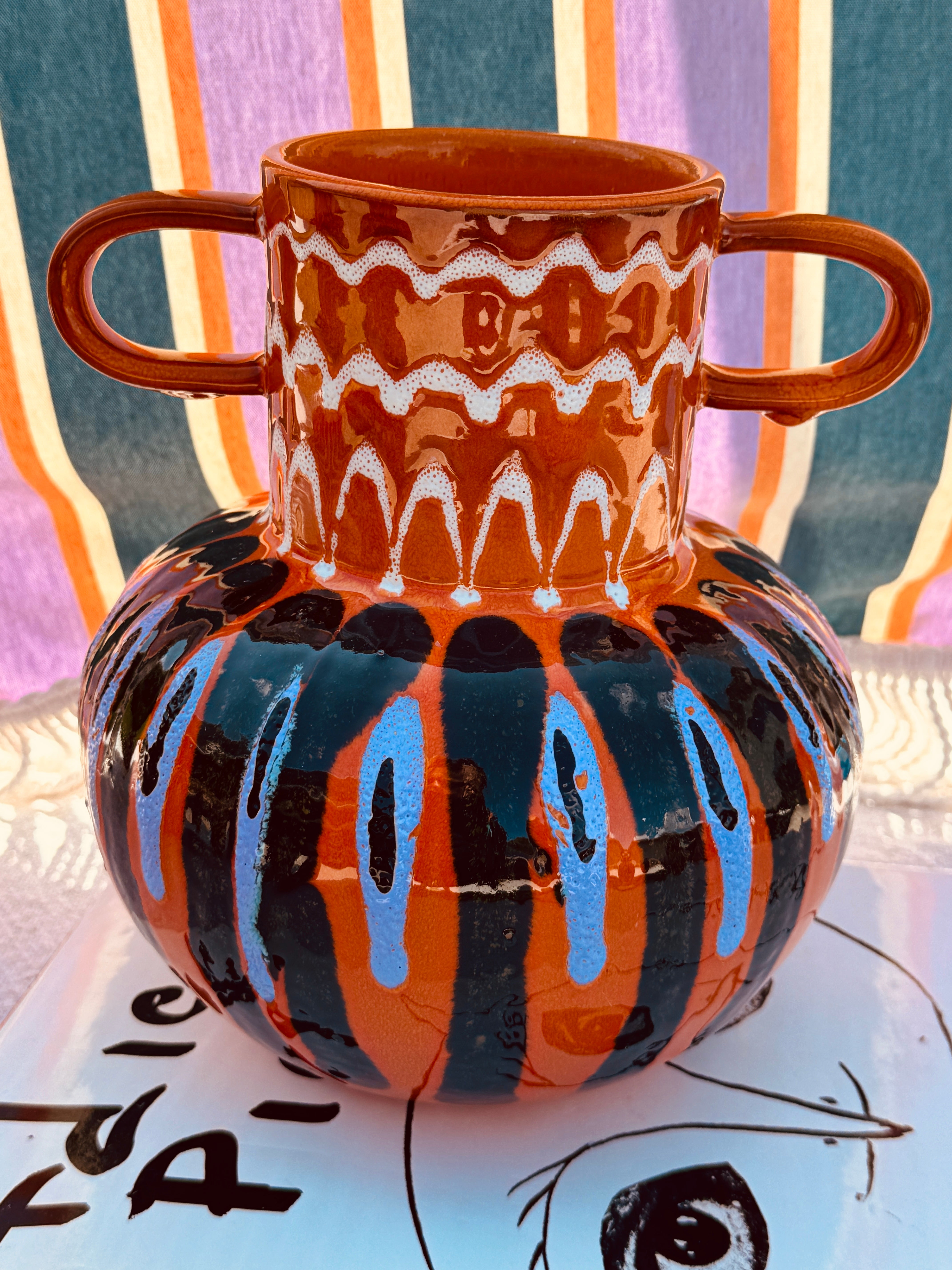 Psychodelic Vaso "Vintage Vibes" - one of a Kind - 23cm - 70s burned Orange