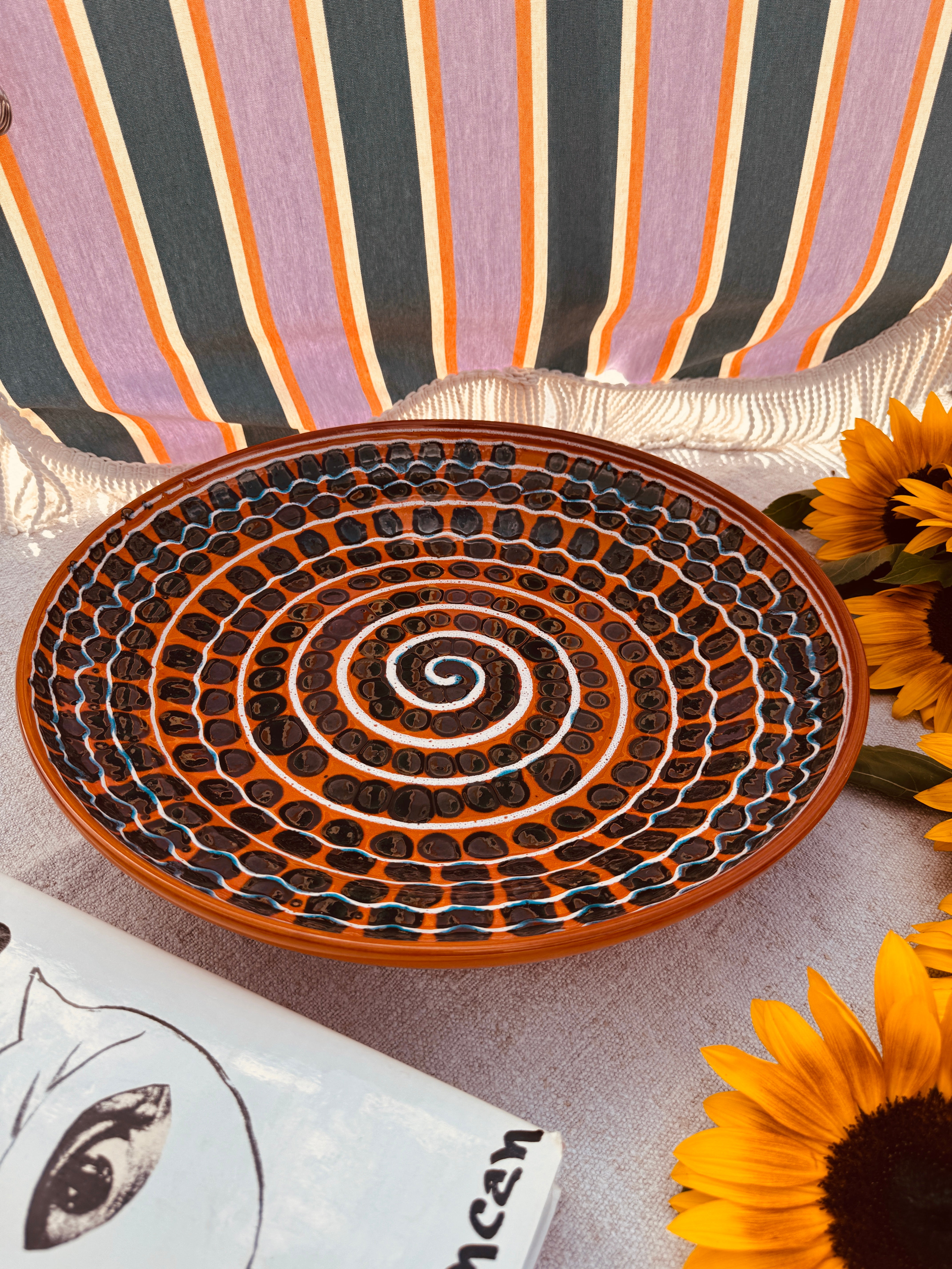 Large & Unique Psychodelic Bowl - 42cm - One of a Kind - 70s burned Orange