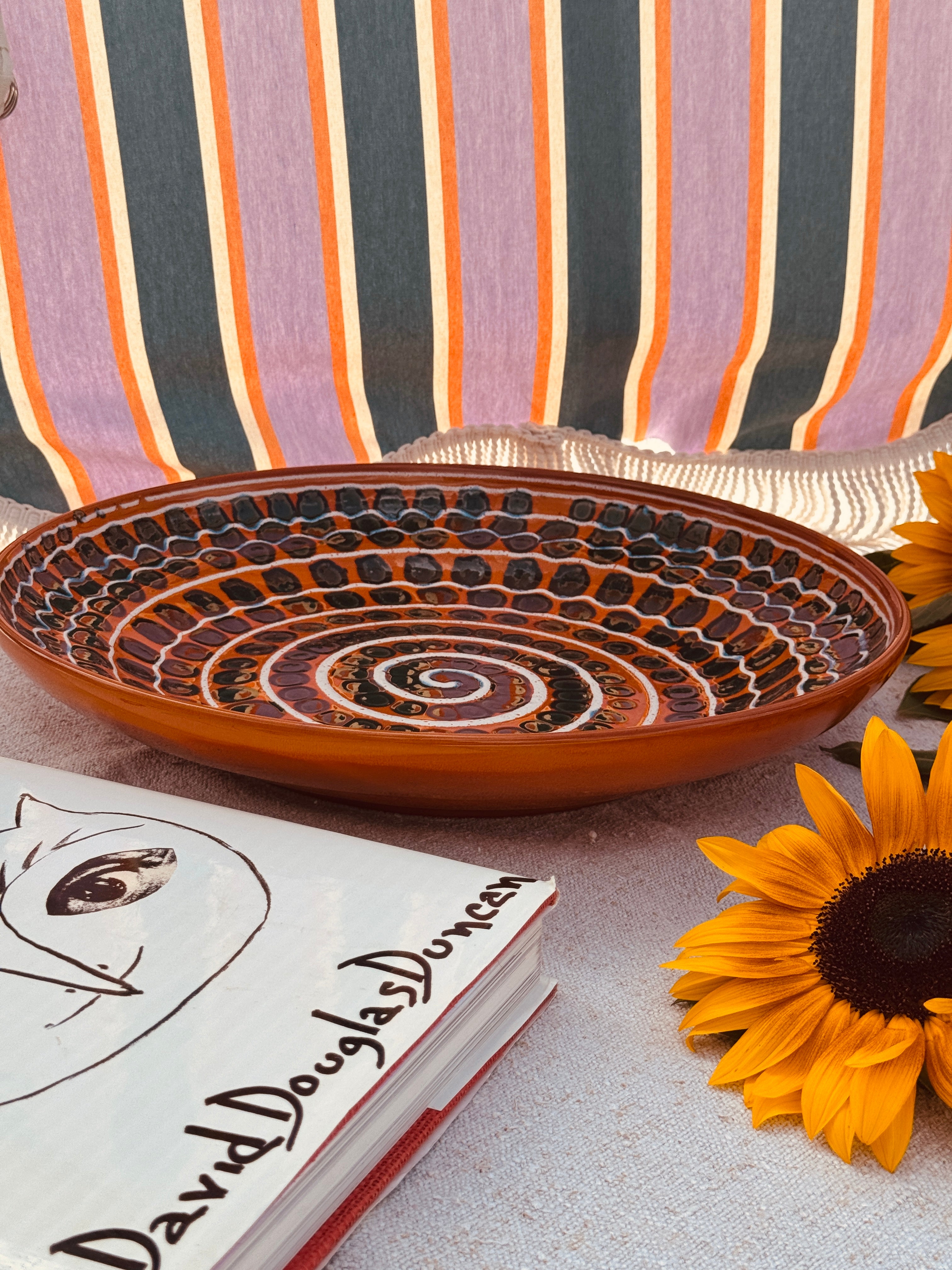 Large & Unique Psychodelic Bowl - 42cm - One of a Kind - 70s burned Orange