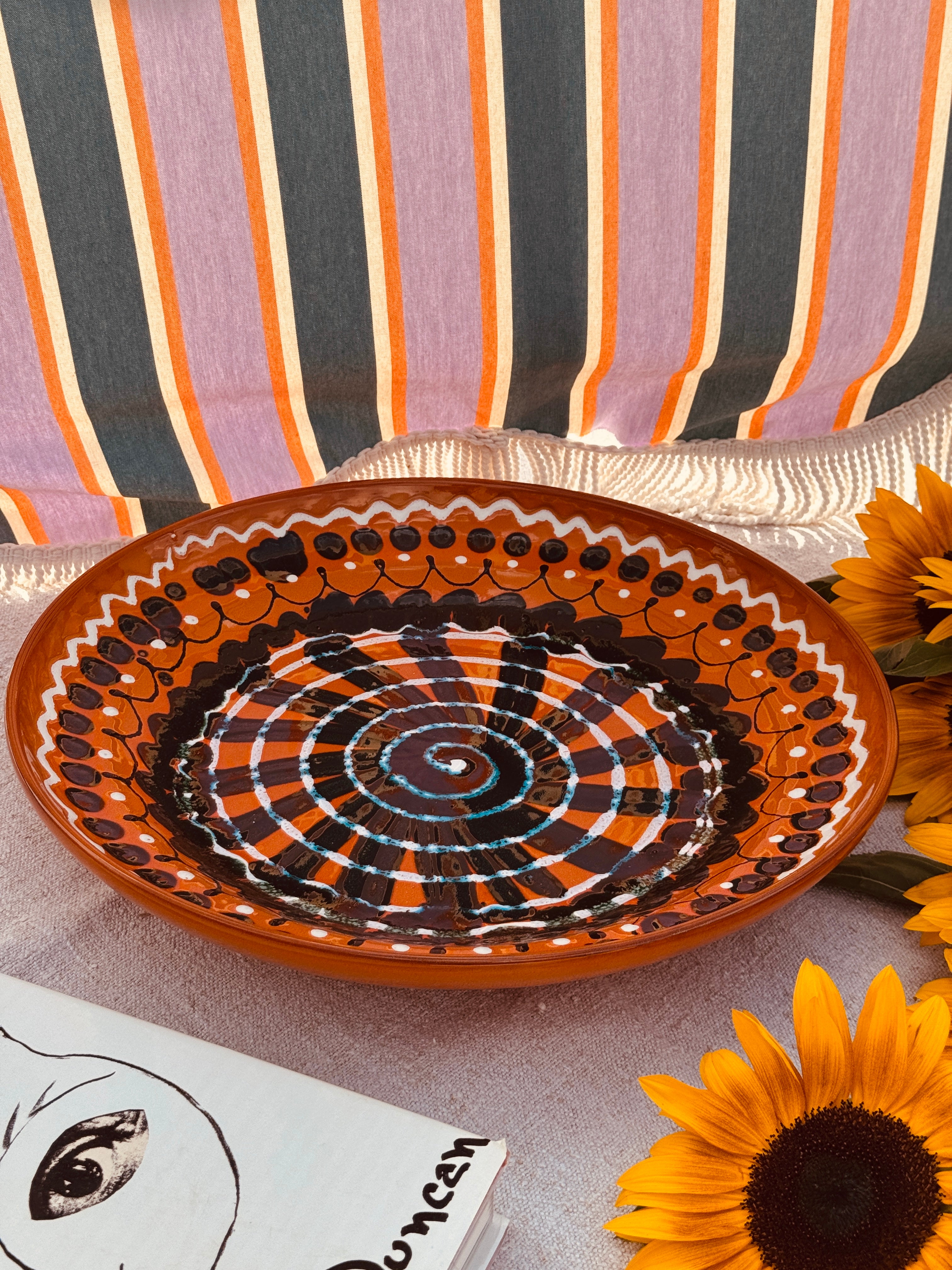 Large & Unique Psychodelic Bowl - 42cm - One of a Kind - 70s burned Orange