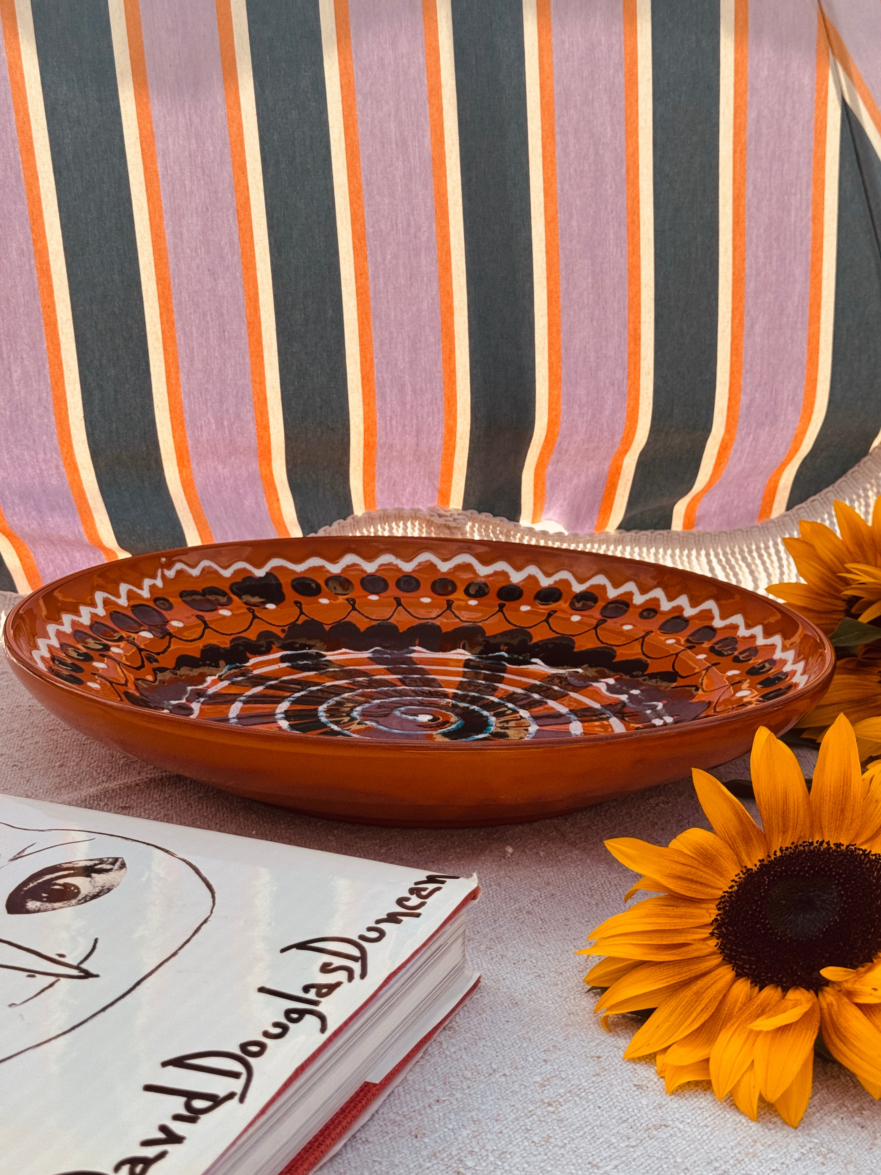 Large & Unique Psychodelic Bowl - 42cm - One of a Kind - 70s burned Orange