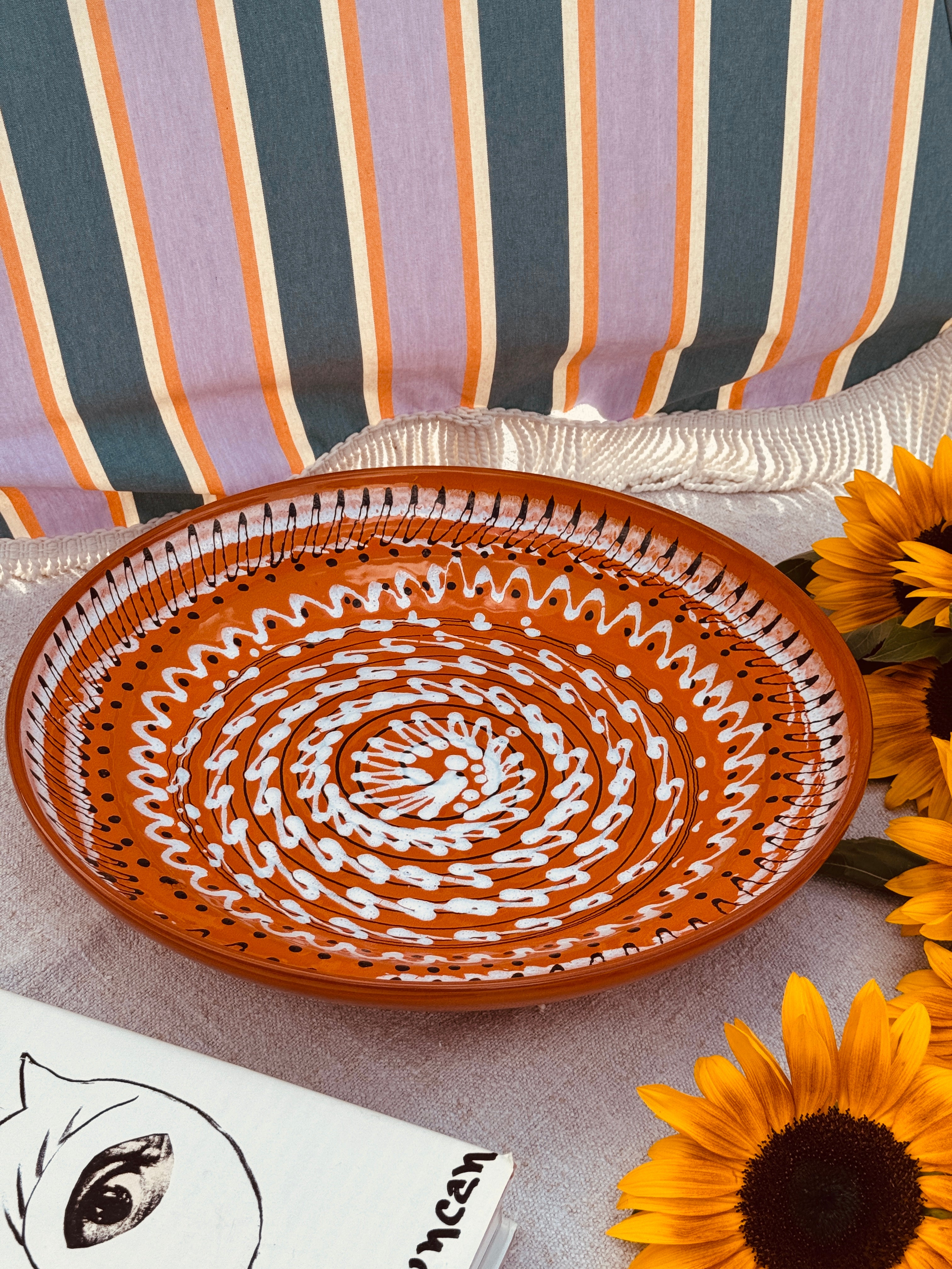 Large & Unique Psychodelic Bowl - 42cm - One of a Kind - 70s burned Orange