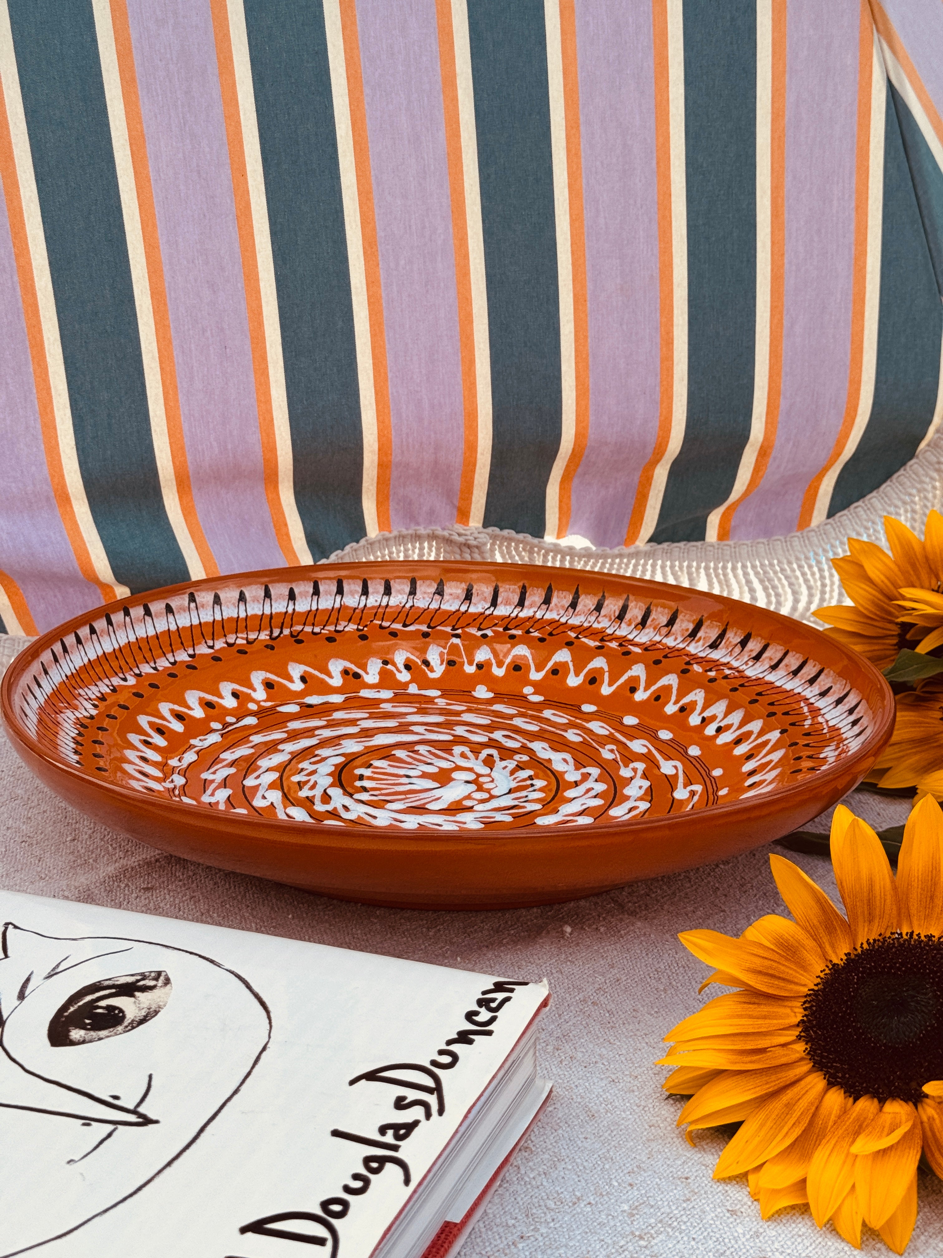 Large & Unique Psychodelic Bowl - 42cm - One of a Kind - 70s burned Orange