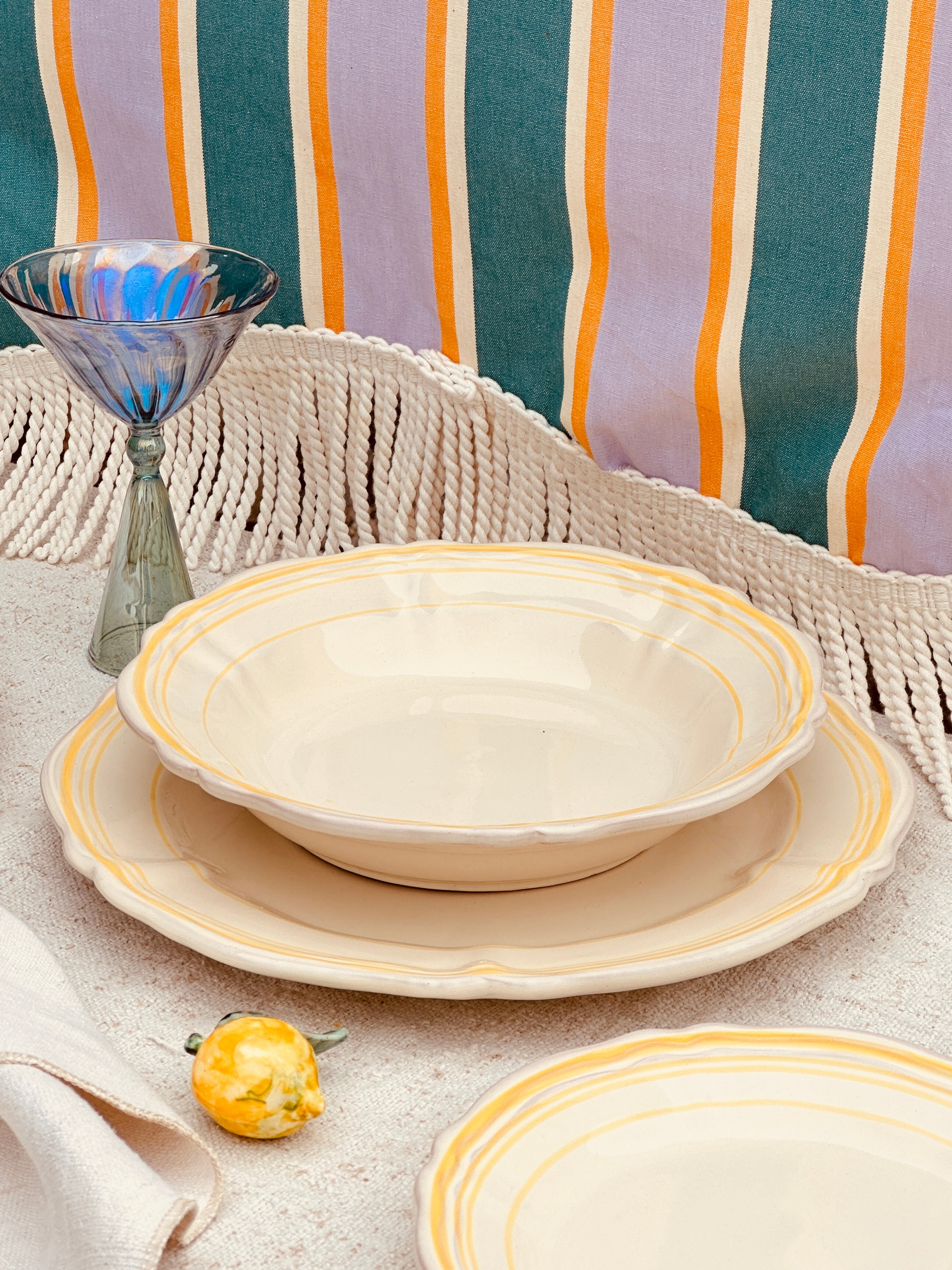 Trattoria Uni Soup Plate Baccellato  - Colour Base Avorio / Giallo "The Riviera Basic Collection" - 24 cm  Sale