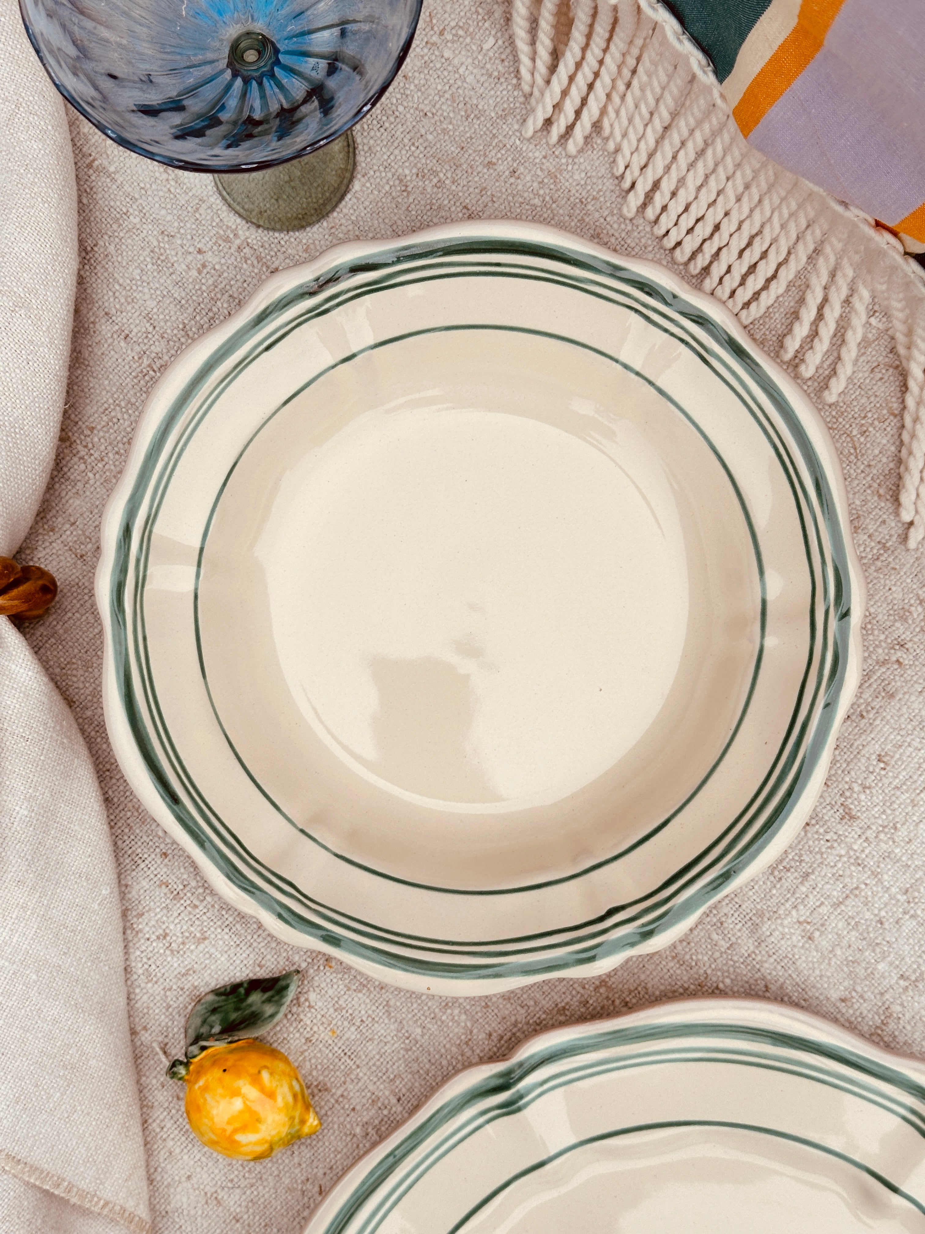 Trattoria Uni Soup Plate Baccellato  - Colour Base Avorio / Verde "The Riviera Basic Collection" - 24 cm  Sale