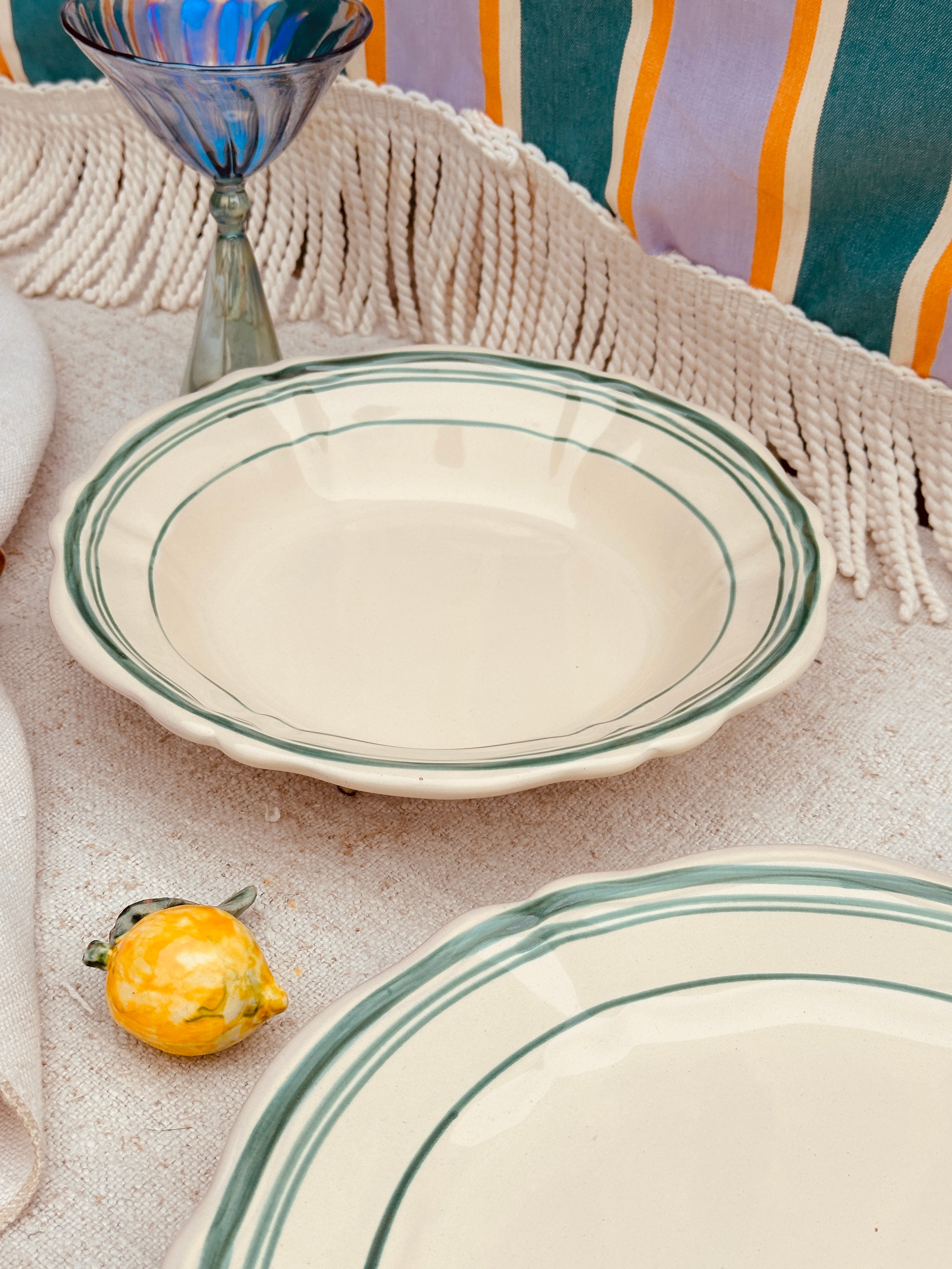 Trattoria Uni Soup Plate Baccellato  - Colour Base Avorio / Verde "The Riviera Basic Collection" - 24 cm  Sale