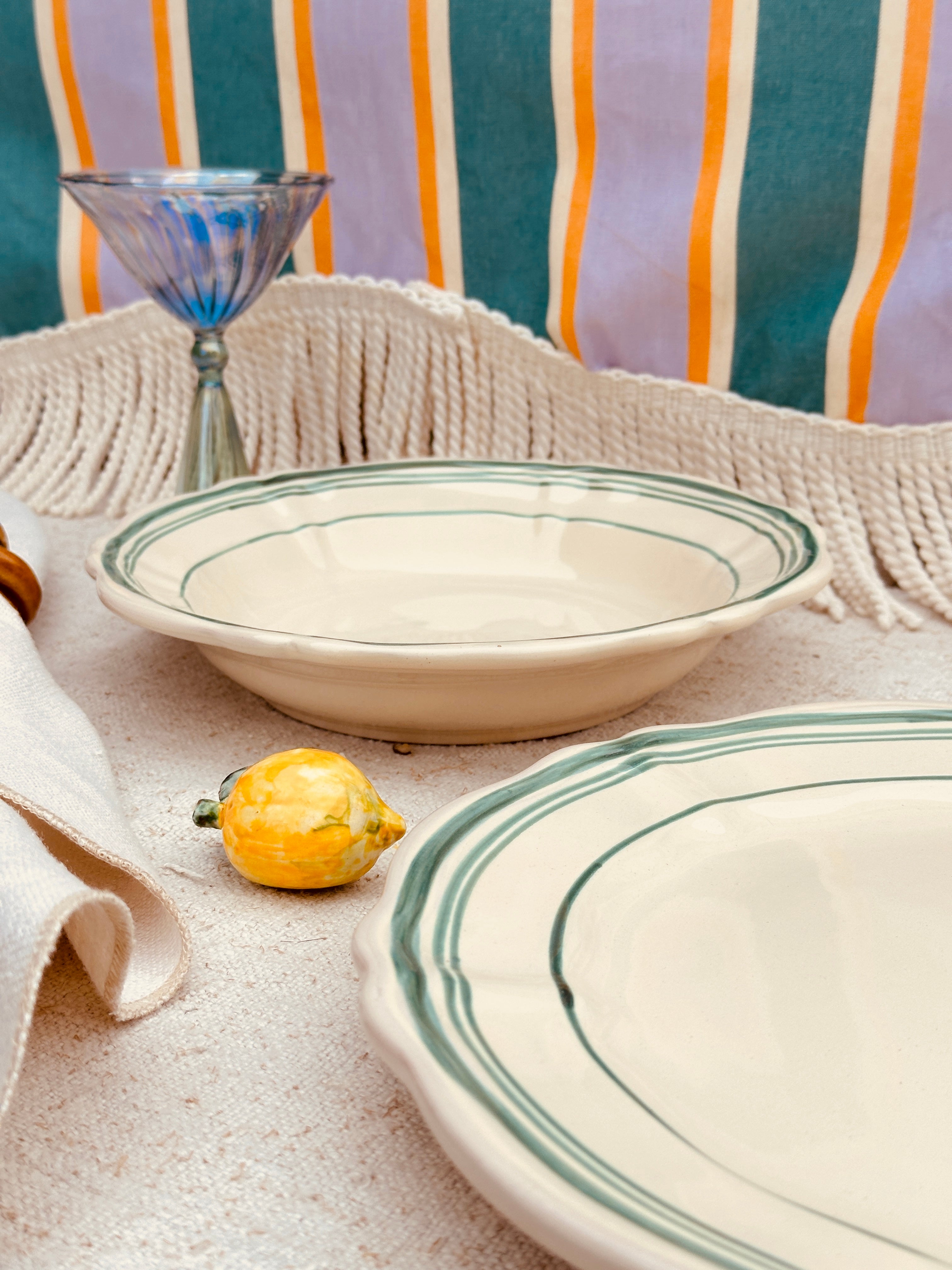 Trattoria Uni Soup Plate Baccellato - Colour Base Avorio / Verde "The Riviera Basic Collection" - 24 cm Sale